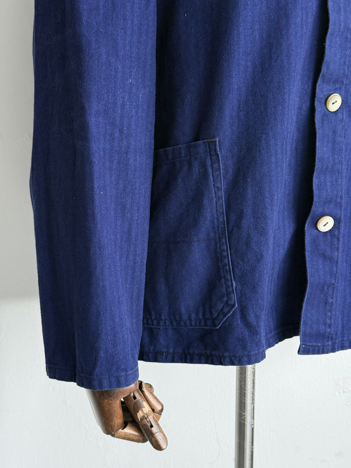 Indigo Blue Herringbone German Vintage Workwear Chore Jacket CH524 - Medium