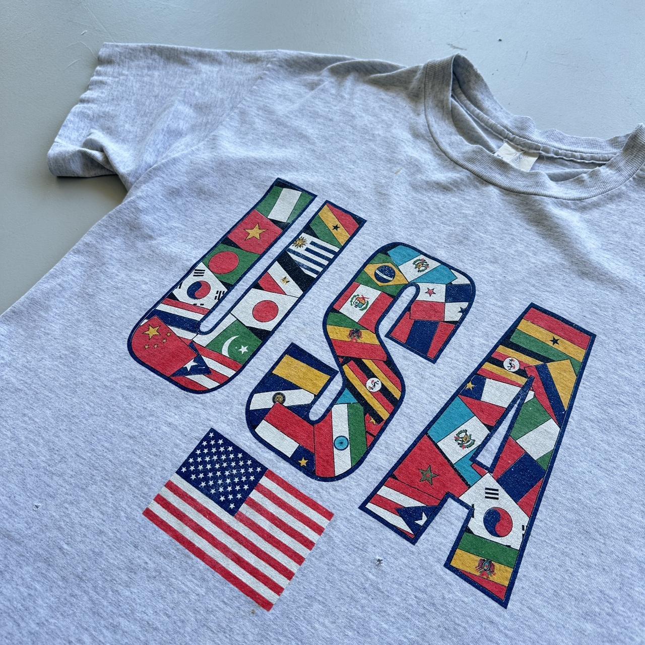 Grey Thrashed USA Flags Olympics 90s Vintage T-shirt - XL