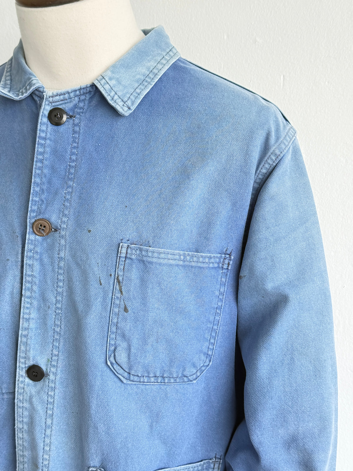 Thrashed Blue Le Mont Carmel 70s Vintage Workwear Chore Jacket CH515 - Medium