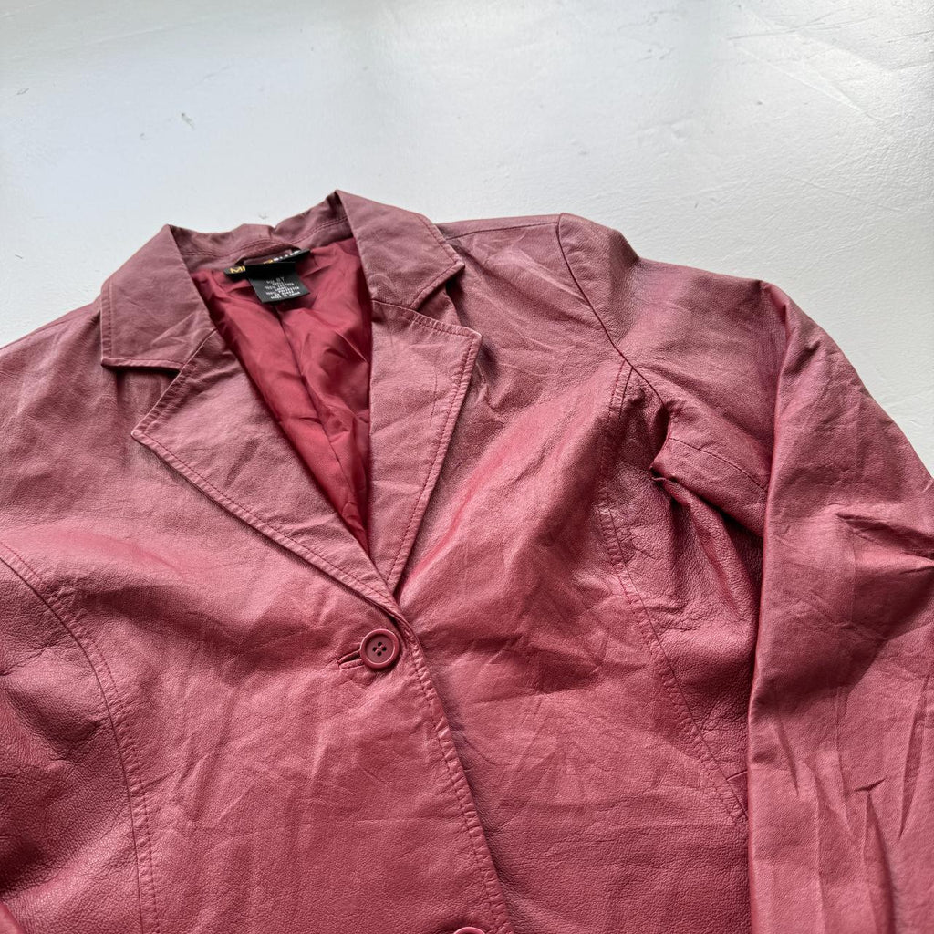 Burgundy Leather Blazer Vintage Y2K 00s Jacket - Womens Size 8