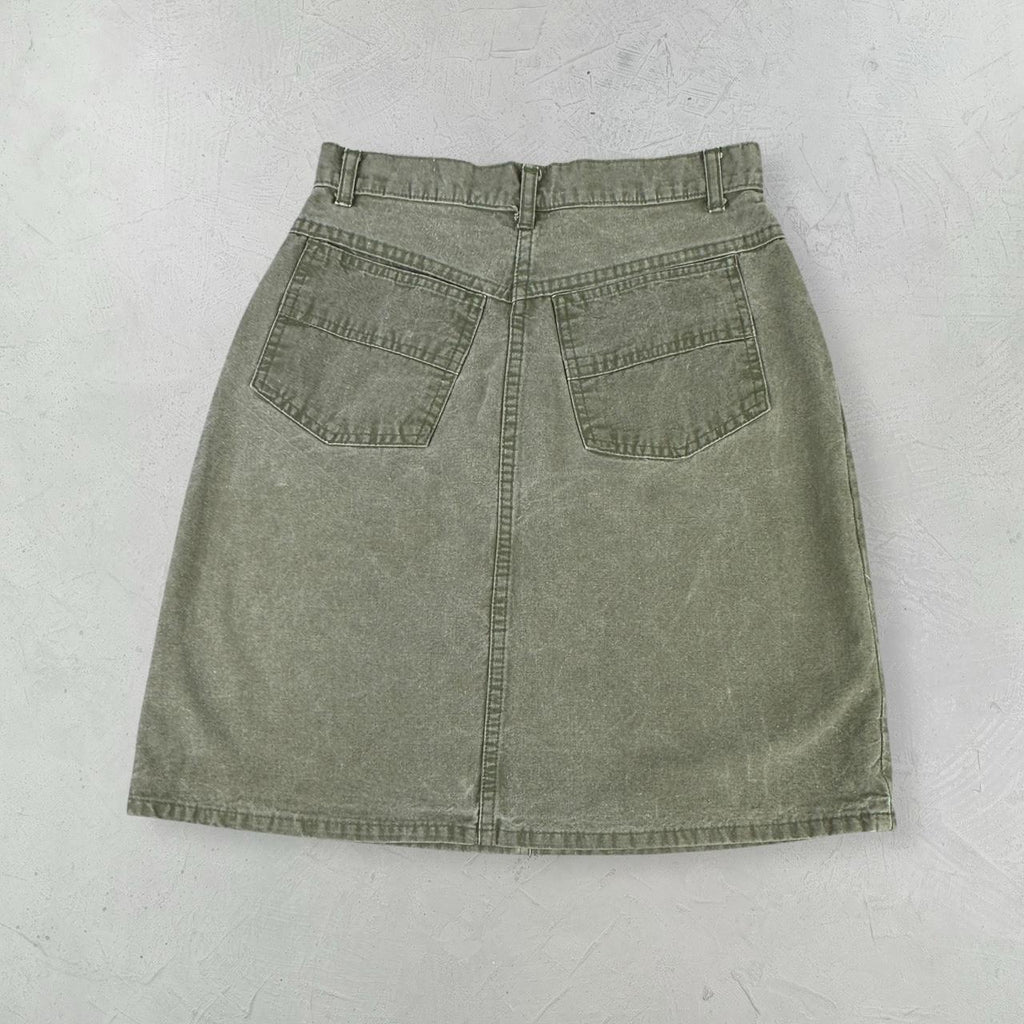 Khaki Denim Vintage Y2K Mini Skirt - W26 L20 Small (7/8)