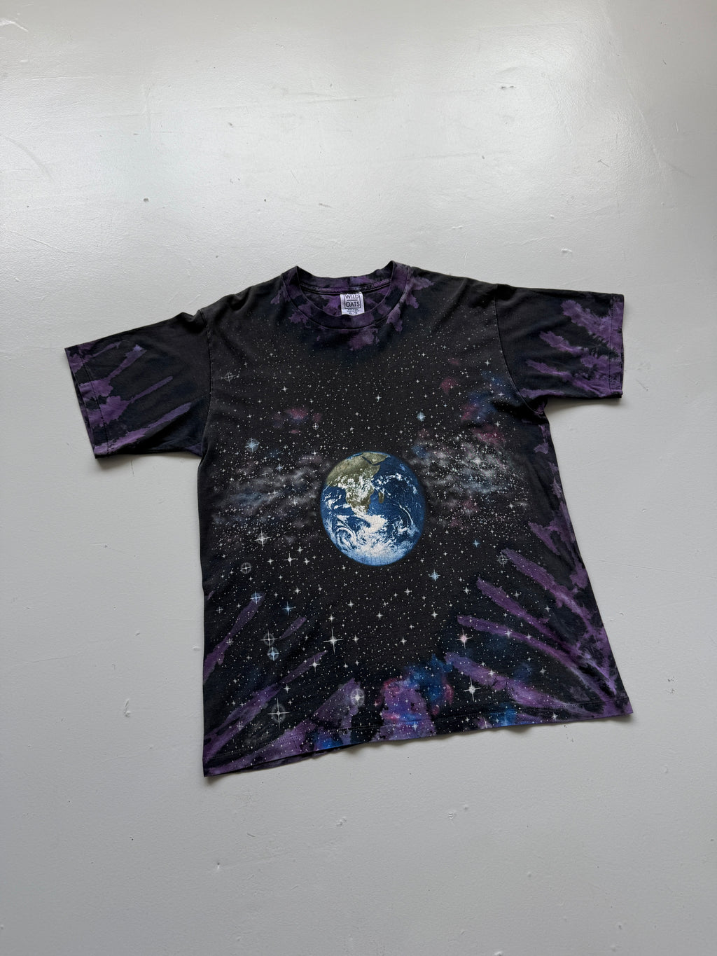 Black Galaxy Space Earth & Moon 90's Vintage All Over Print Single Stitch T-Shir