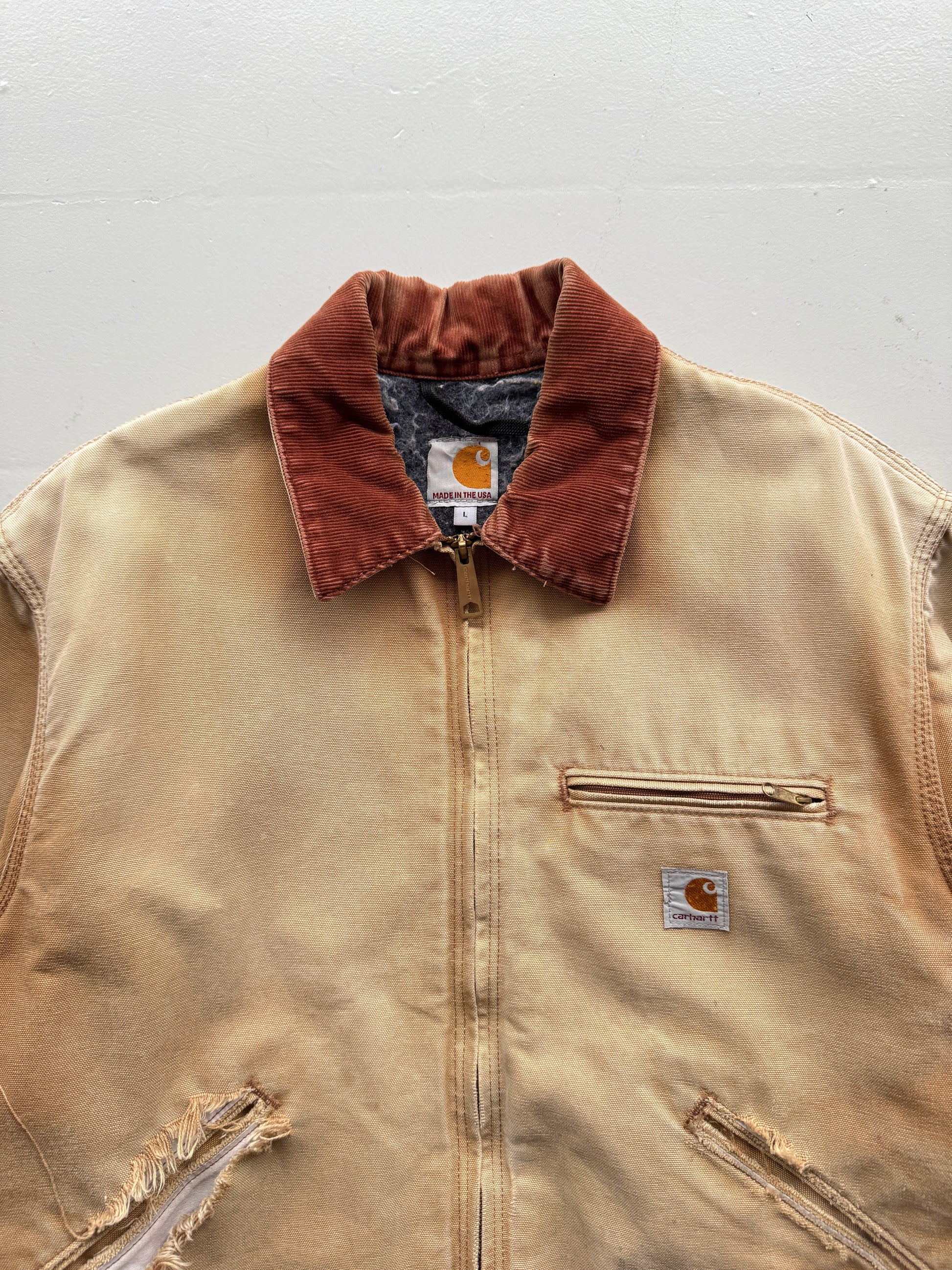 Faded Cream Carhartt 90's Vintage Thrashed  Detroit Jacket - Large