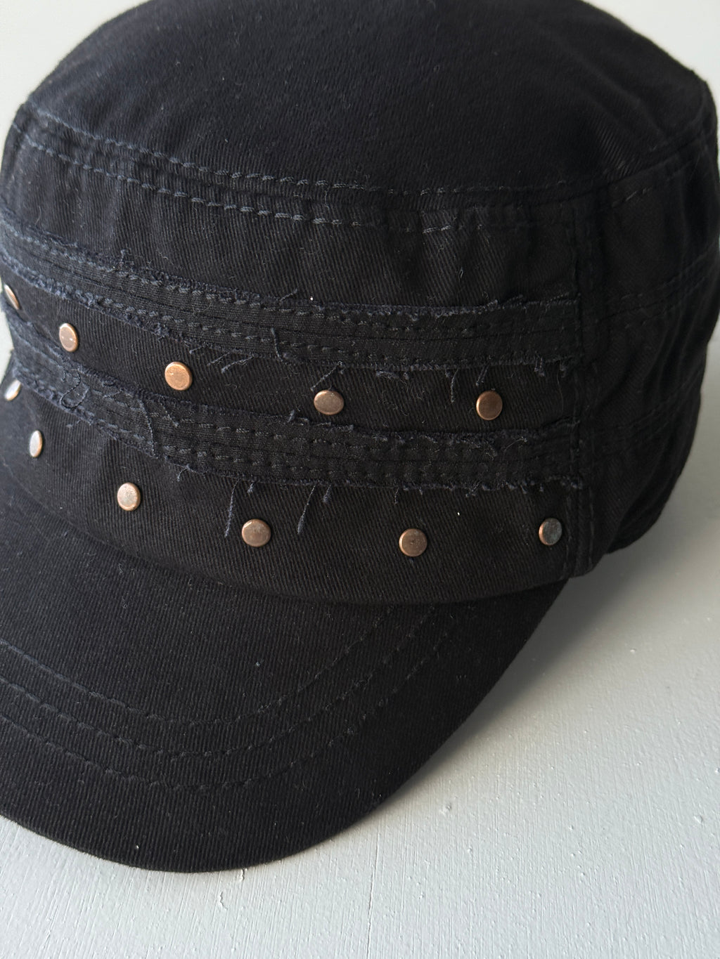 Black Studded Y2K Cadet Cap Military Style 00's Grunge Aesthetic
