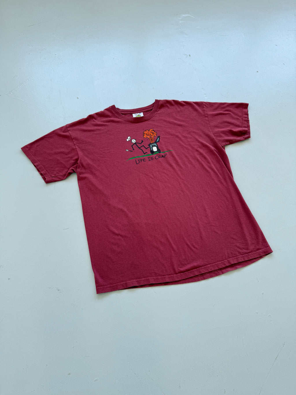 Red Life is Crap 00's Vintage Funny Slogan Graphic T-Shirt - XL