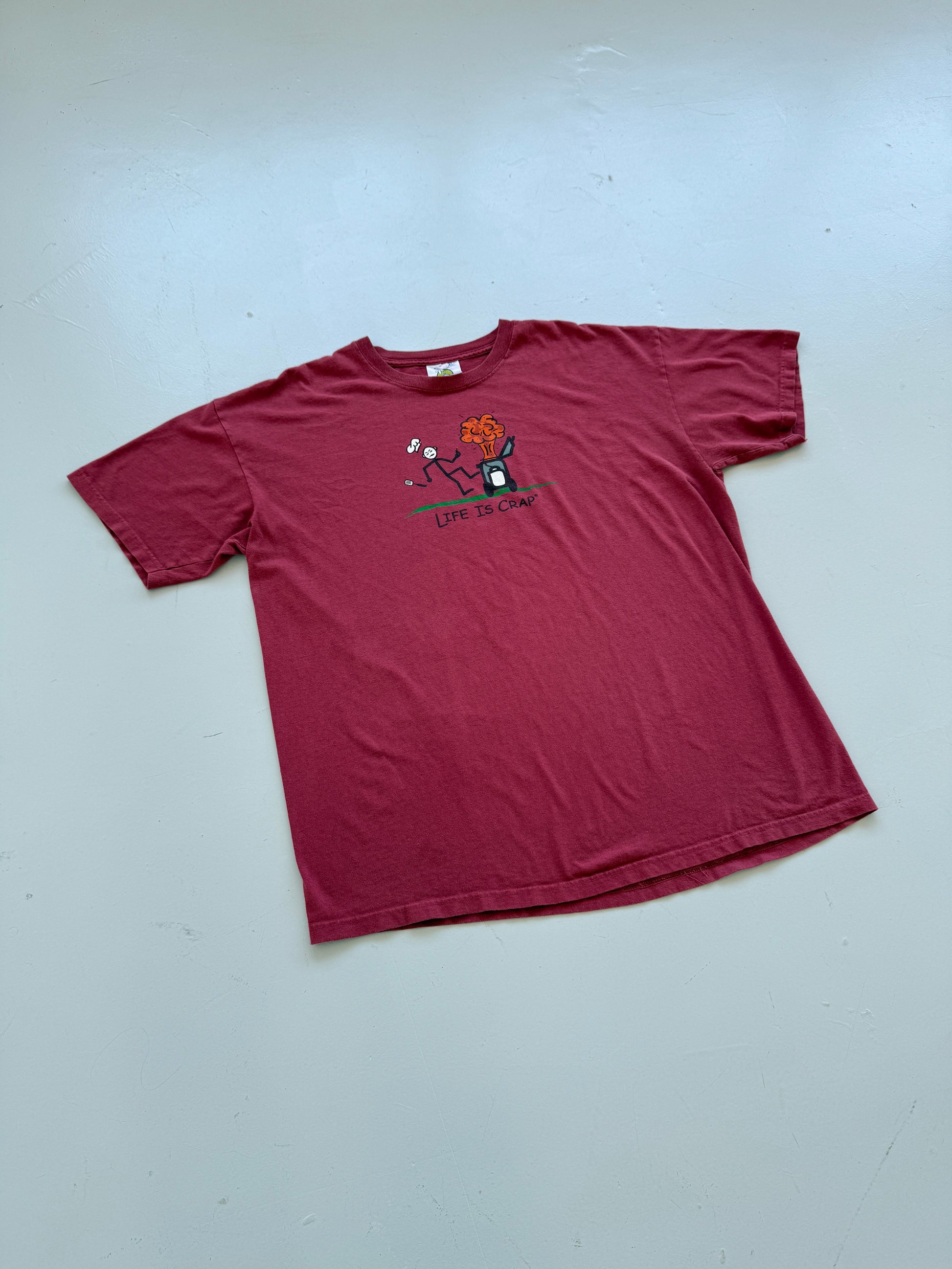 Red Life is Crap 00's Vintage Funny Slogan Graphic T-Shirt - XL
