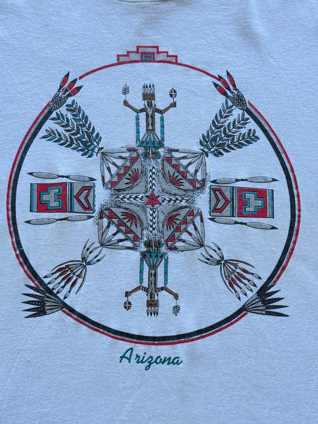 White Arizona Native Kachina 90's Vintage Single Stitch Graphic T-Shirt - Large