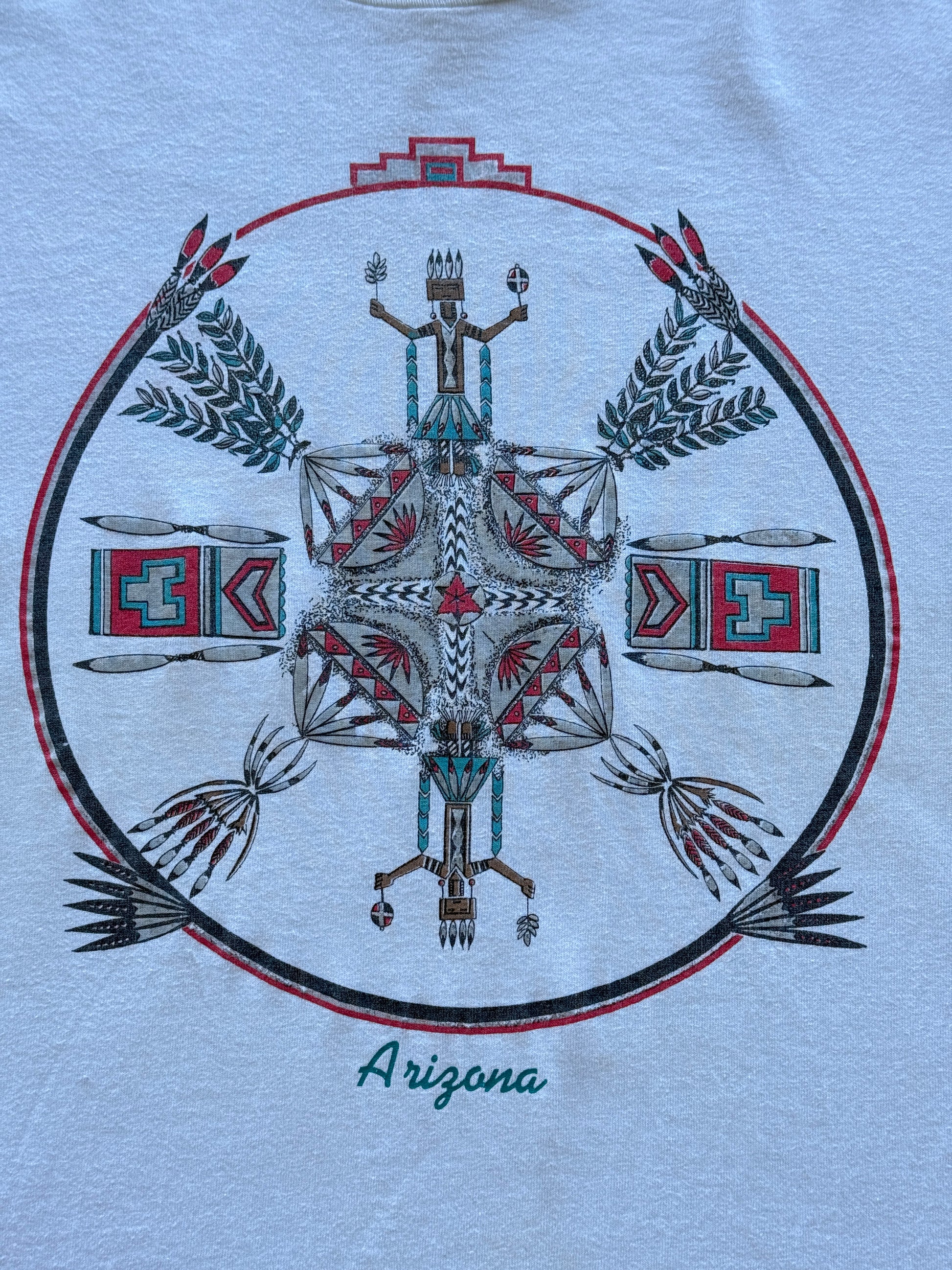 White Arizona Native Kachina 90's Vintage Single Stitch Graphic T-Shirt - Large