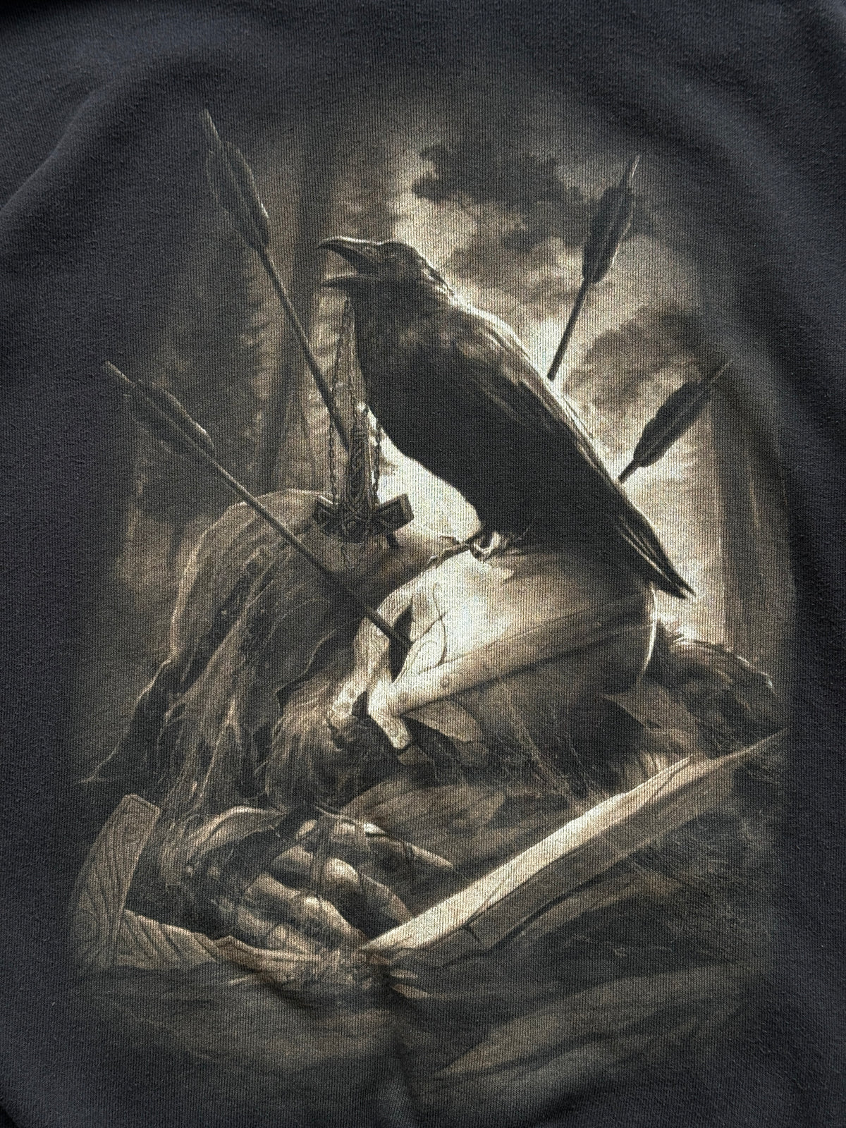 Black Gothic Raven Y2K Vintage Zip-Up Graphic Hoodie - XL
