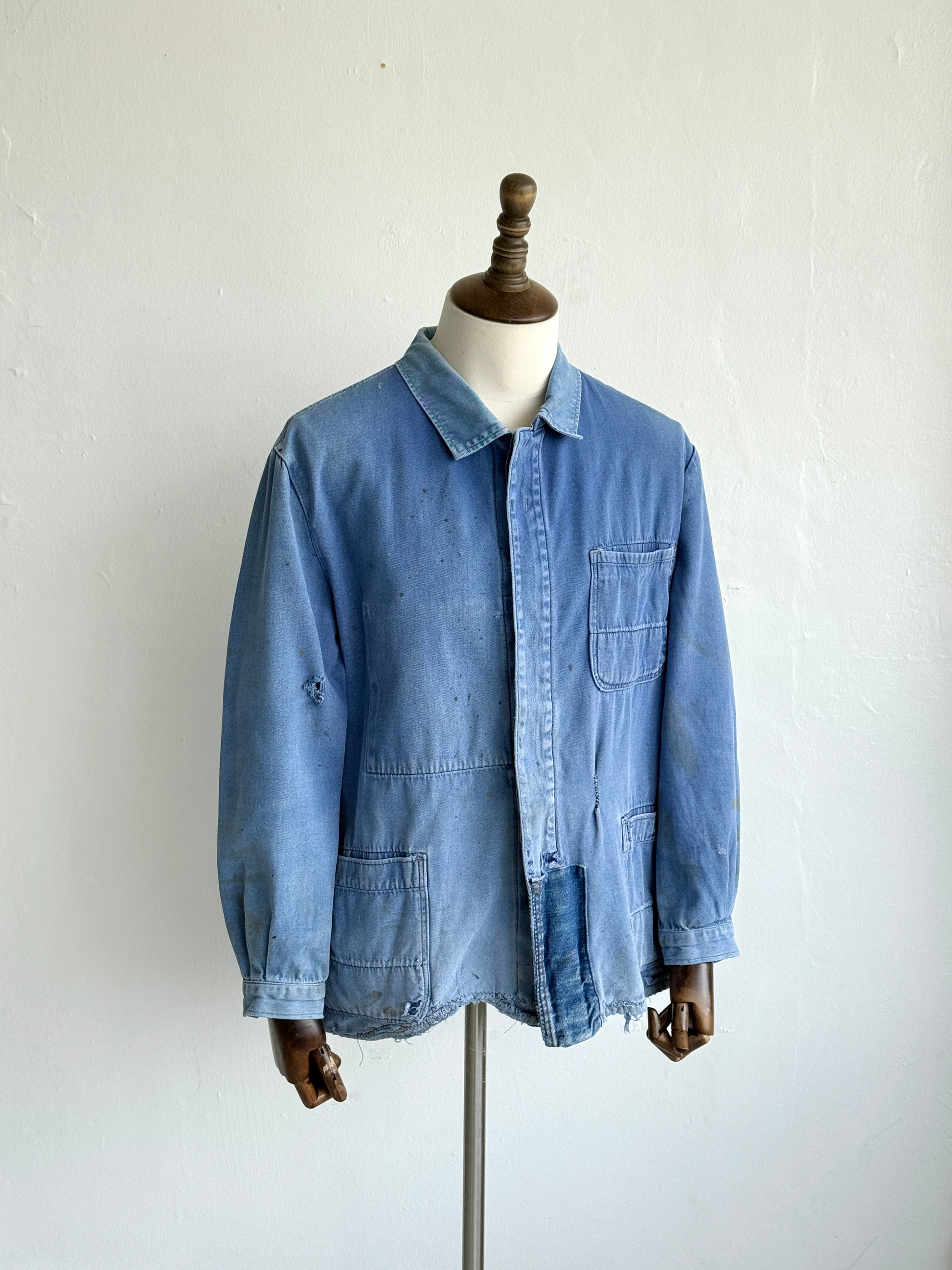 Thrashed Blue French Vintage Workwear Chore Jacket CH372 - Large