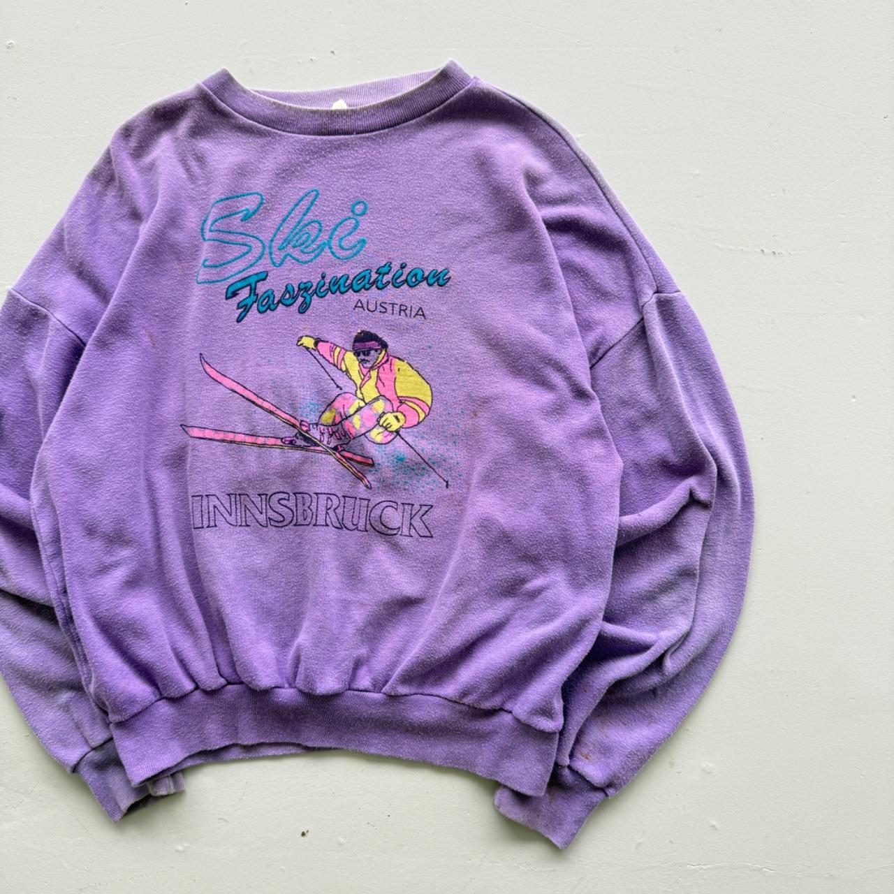 Purple Ski Fasination 80’s Vintage Skiing Graphic Sweatshirt - Large