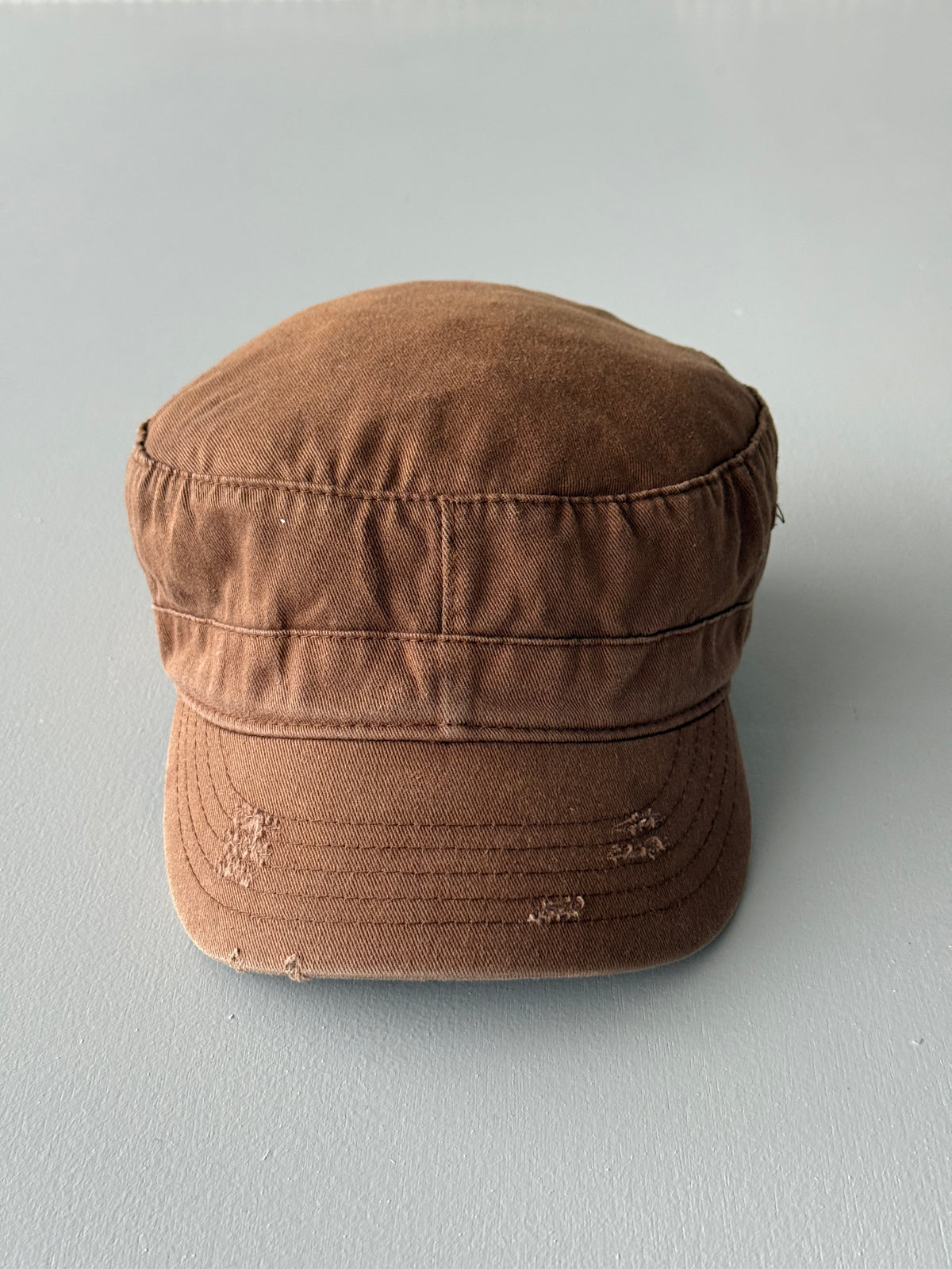 Brown Distressed Y2K Cadet Cap Military Style 00's Grunge Aesthetic