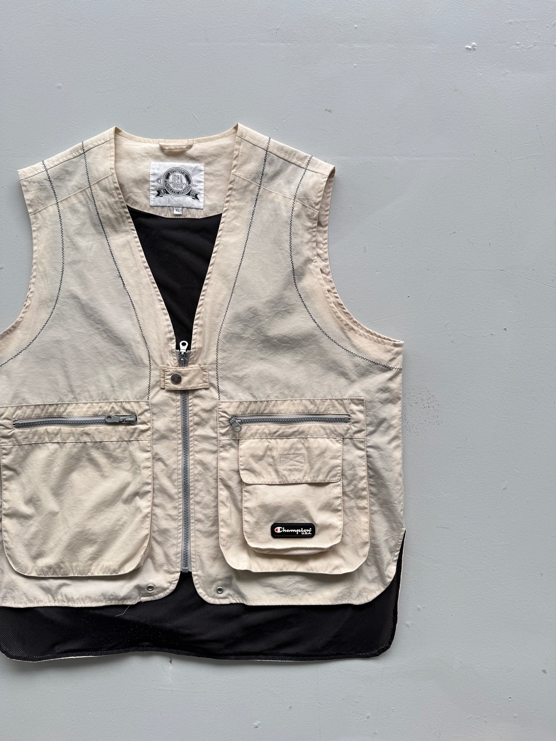Cream Champion 90's Vintage Utility Vest Gillet - XL