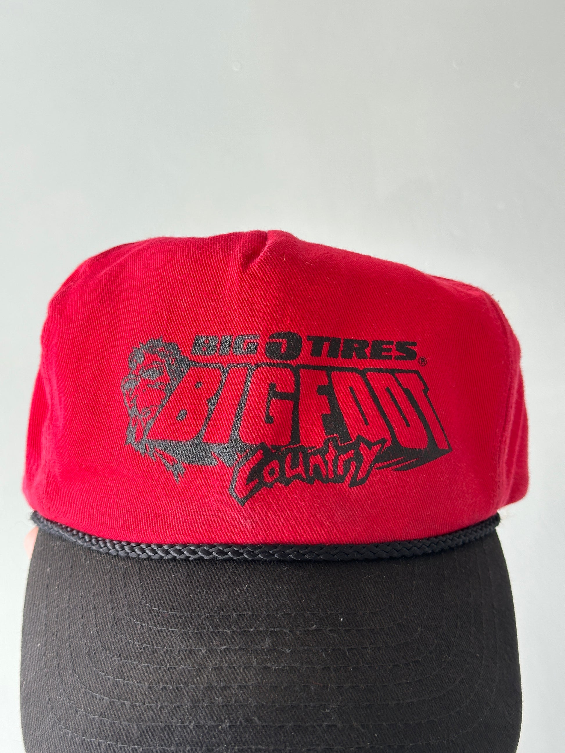 Red / Black Big O Tires Bigfoot Country 90's Vintage SnapBack Trucker Cap