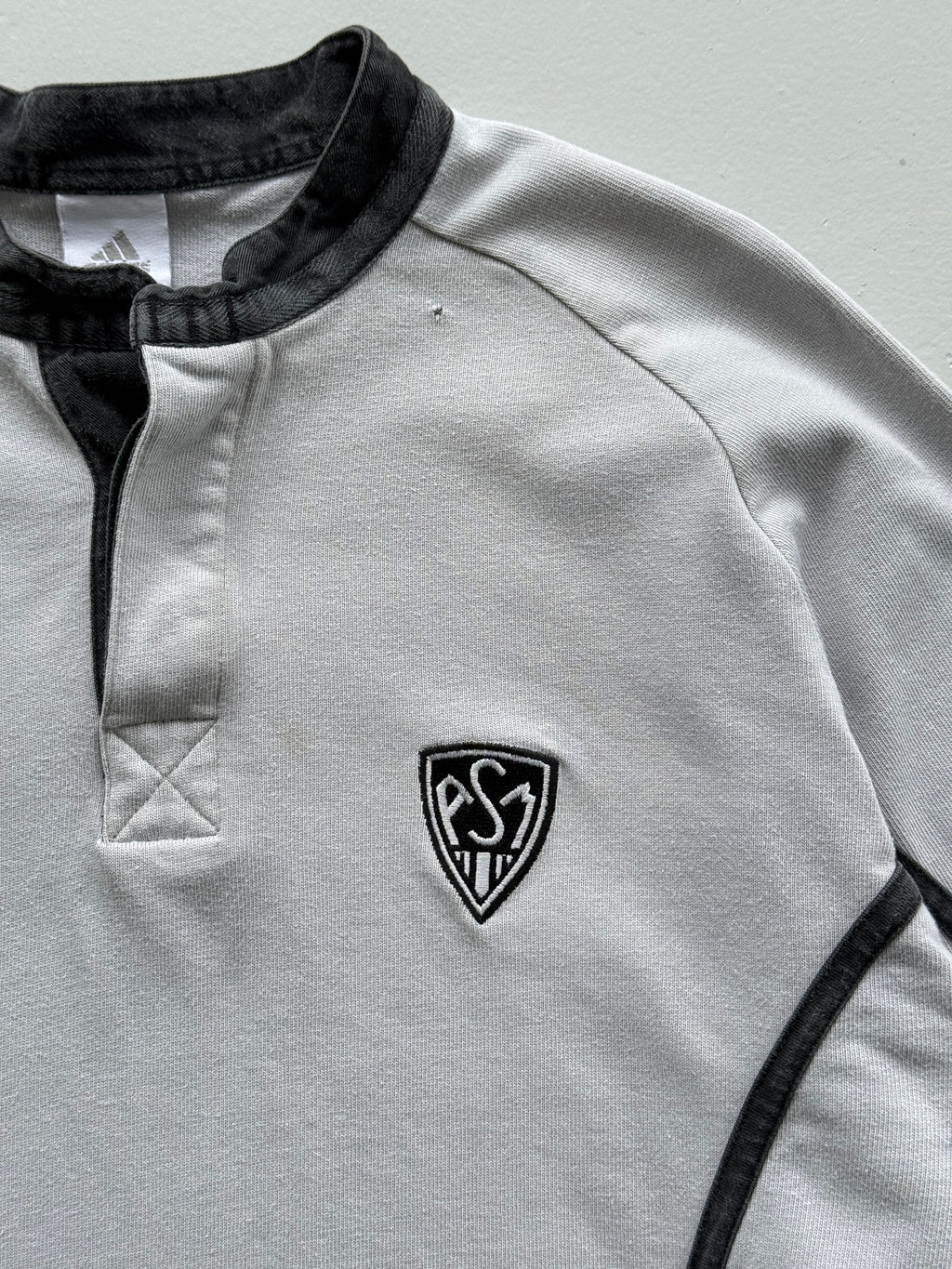Grey ASM Adidas 00's Vintage Long Sleeve Rugby Polo Training Jersey - Medium