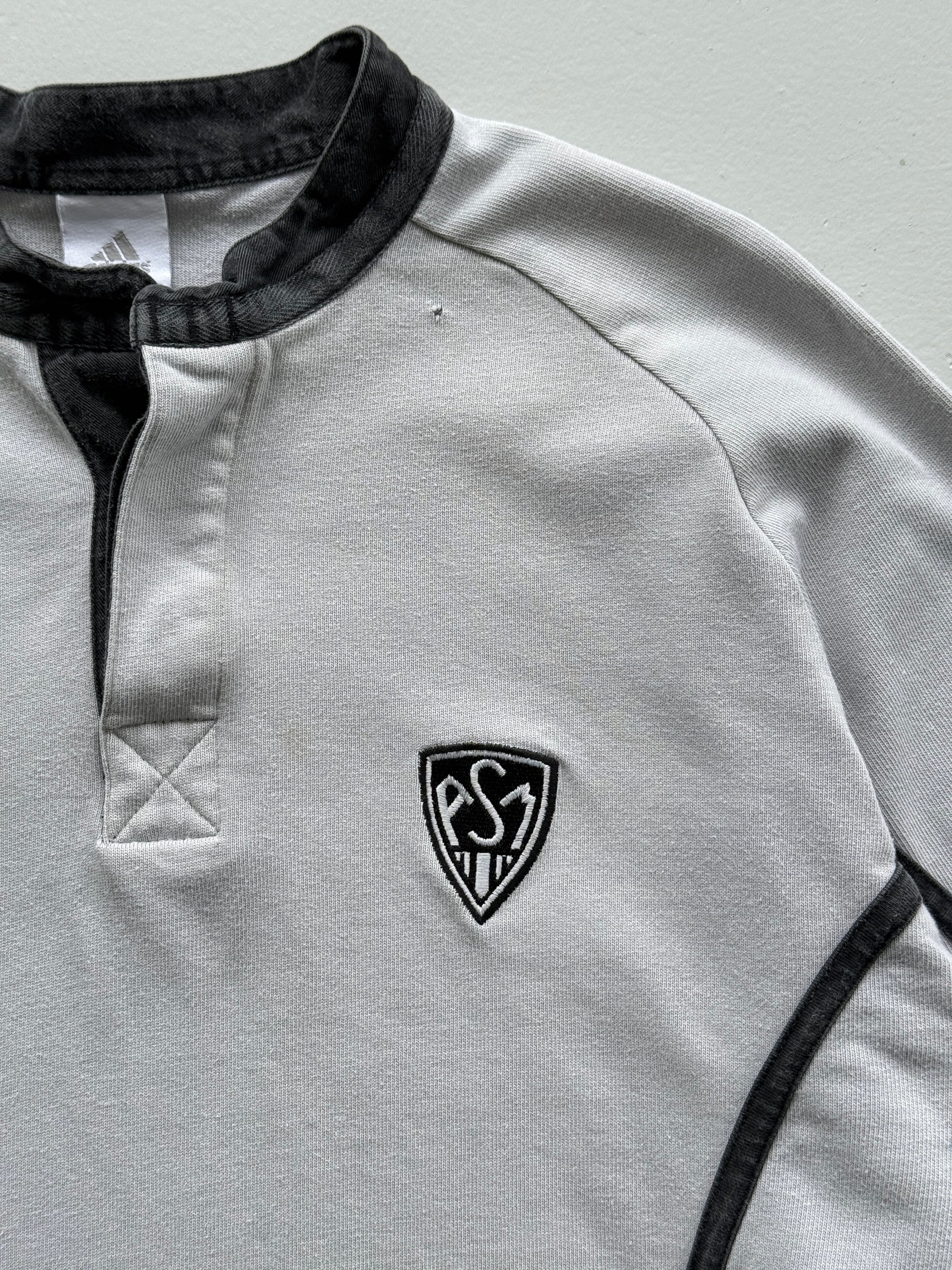 Grey ASM Adidas 00's Vintage Long Sleeve Rugby Polo Training Jersey - Medium