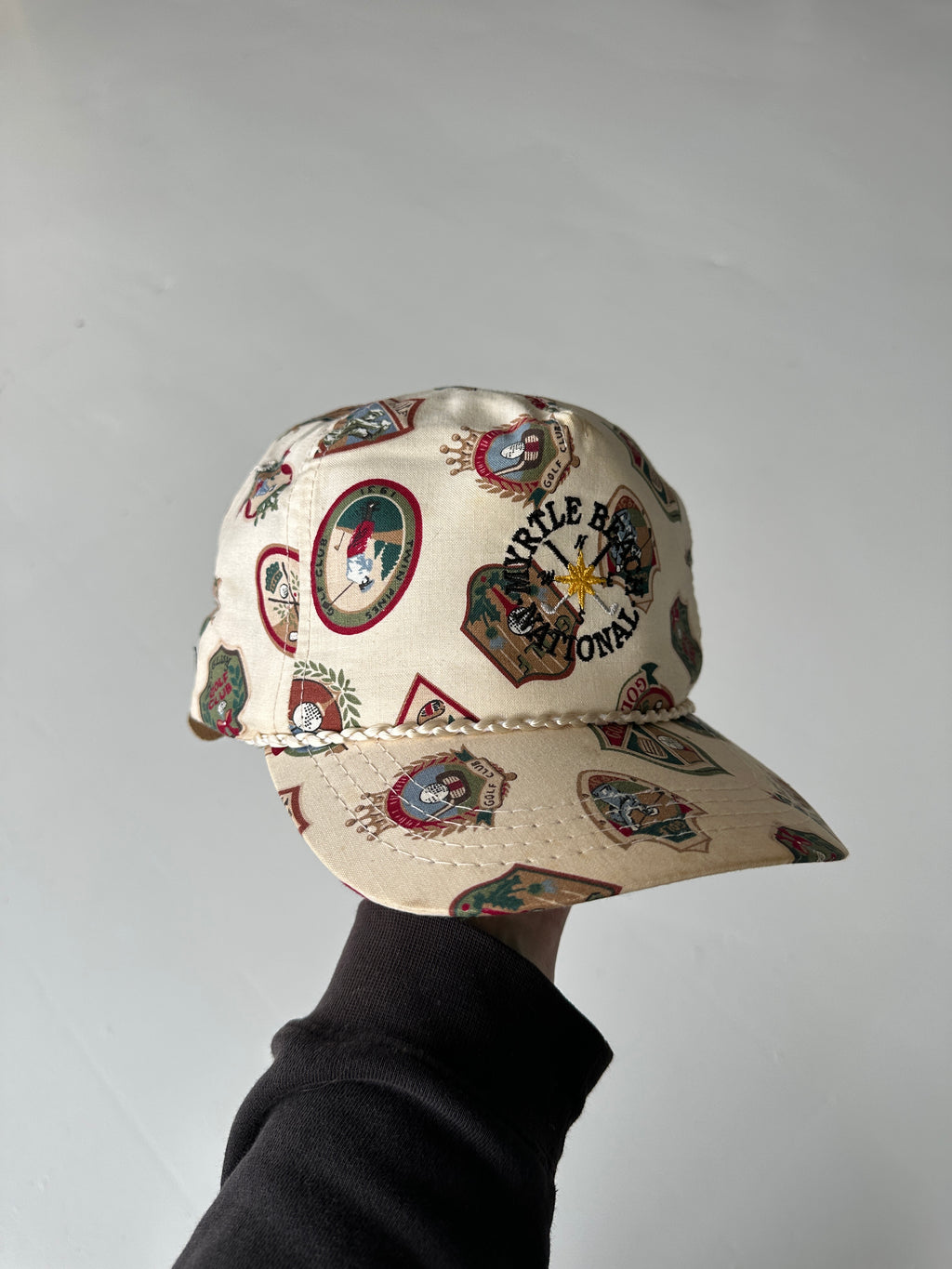 Cream Myrtle Beach Invitational Golf Vintage Leather Strap Trucker Cap