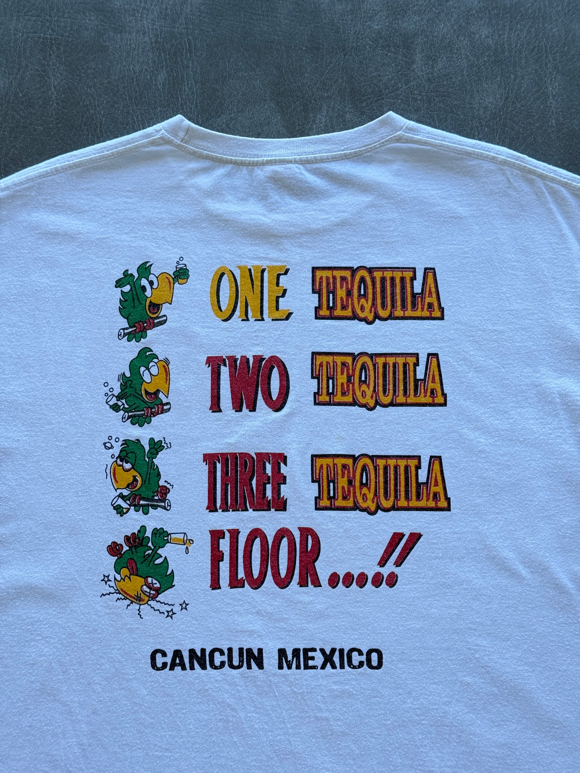 White Four Stages of Tequila Cancun Mexico 90's Vintage Graphic T-Shirt - Large