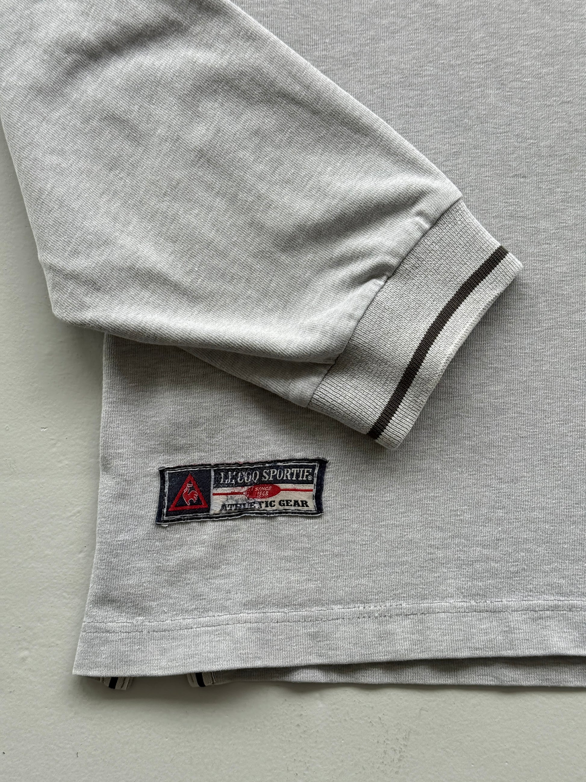 Grey Le Coq Sportif 00's Vintage Y2K Long Sleeve Rugby Jersey Polo - Medium