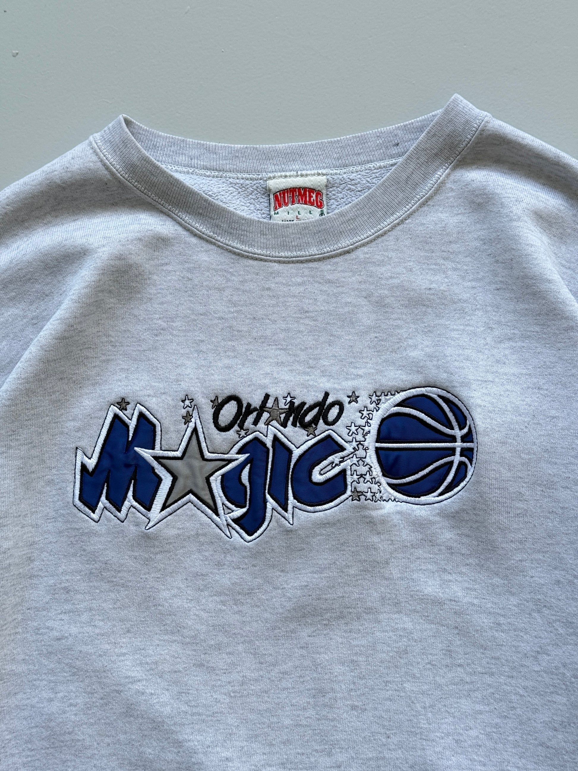 Grey Orlando Magic 90's Vintage Nutmeg Mills NBA Graphic Sweatshirt - Large