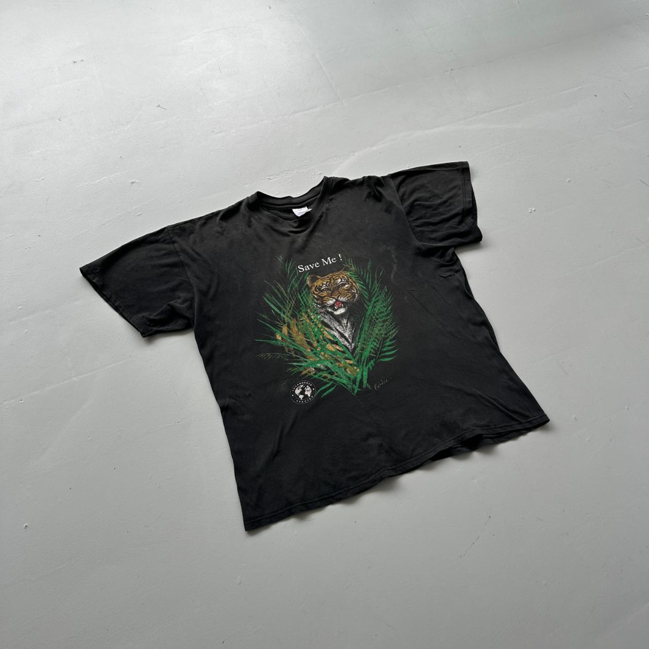 Black Faded Tiger Save me 90s Vintage T-shirt - Boxy XL