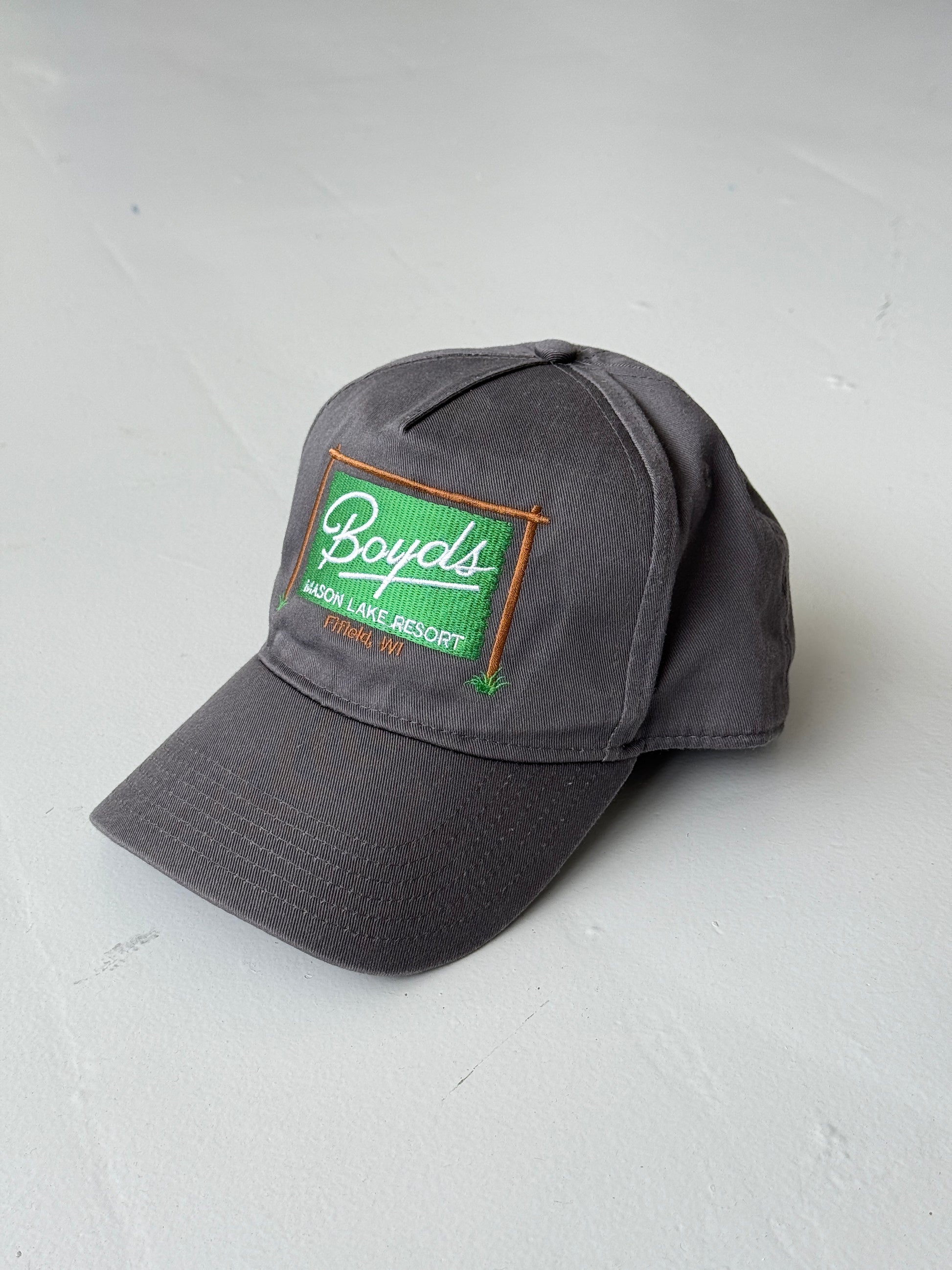 Grey Boyds Lake Resort Vintage Cotton SnapBack Trucker Cap