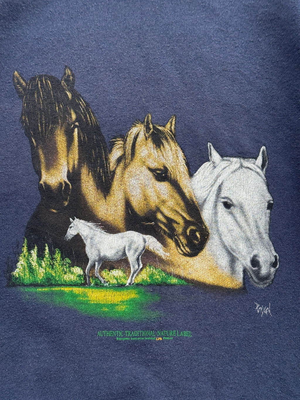 Faded Navy Horse Graphic 90's Vintage Sweatshirt - Small