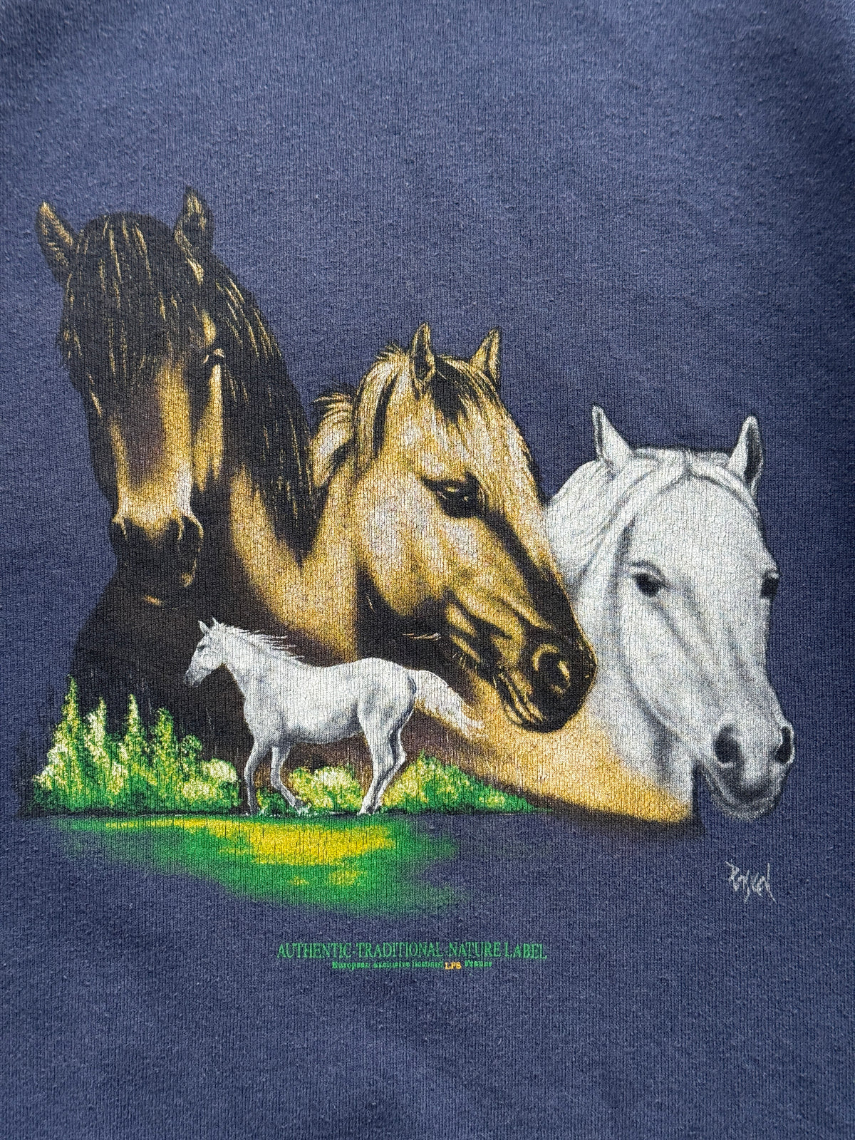 Faded Navy Horse Graphic 90's Vintage Sweatshirt - Small