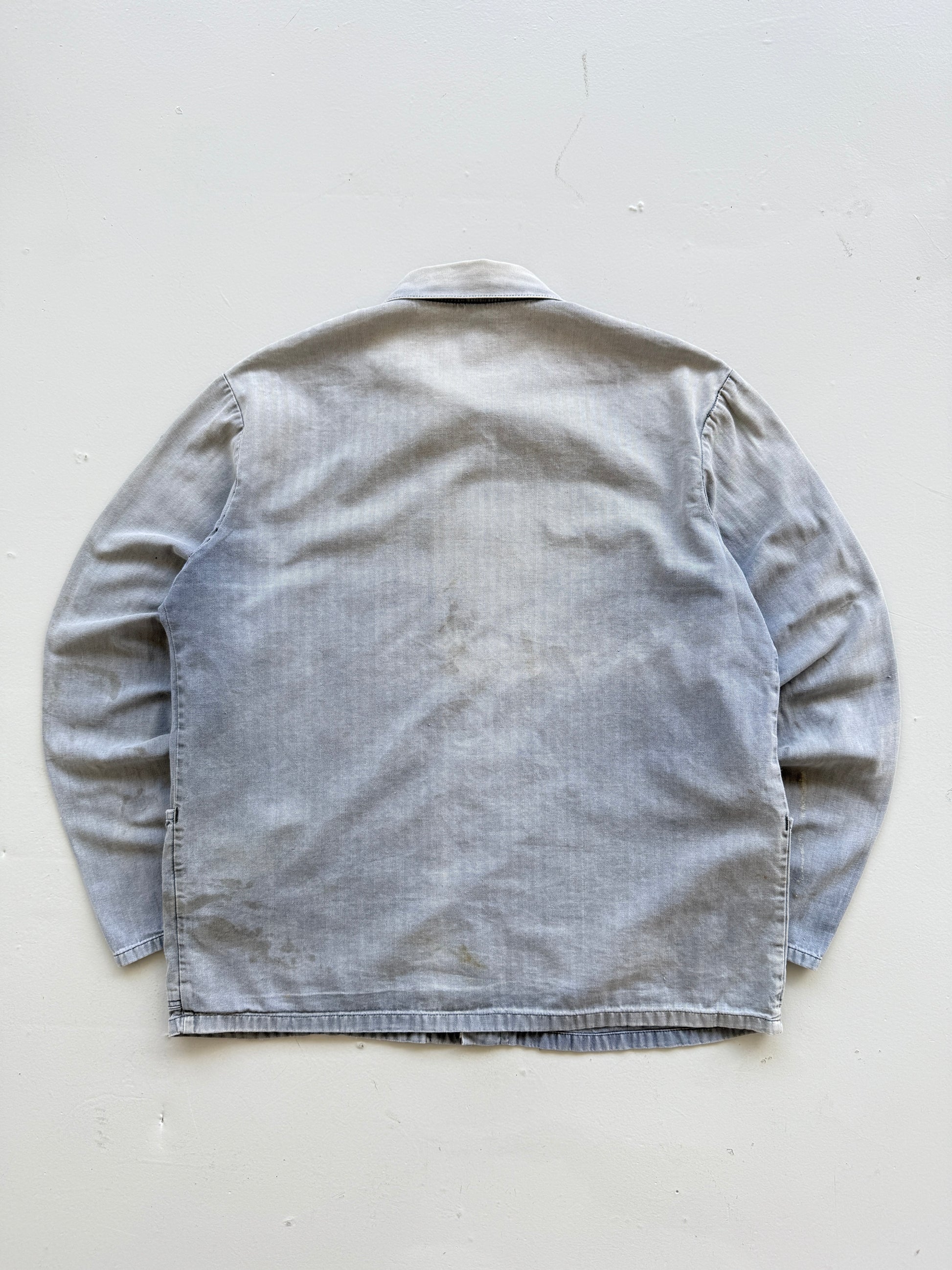 Thrashed Faded Blue French Vintage Workwear Chore Jacket CH361 - Small