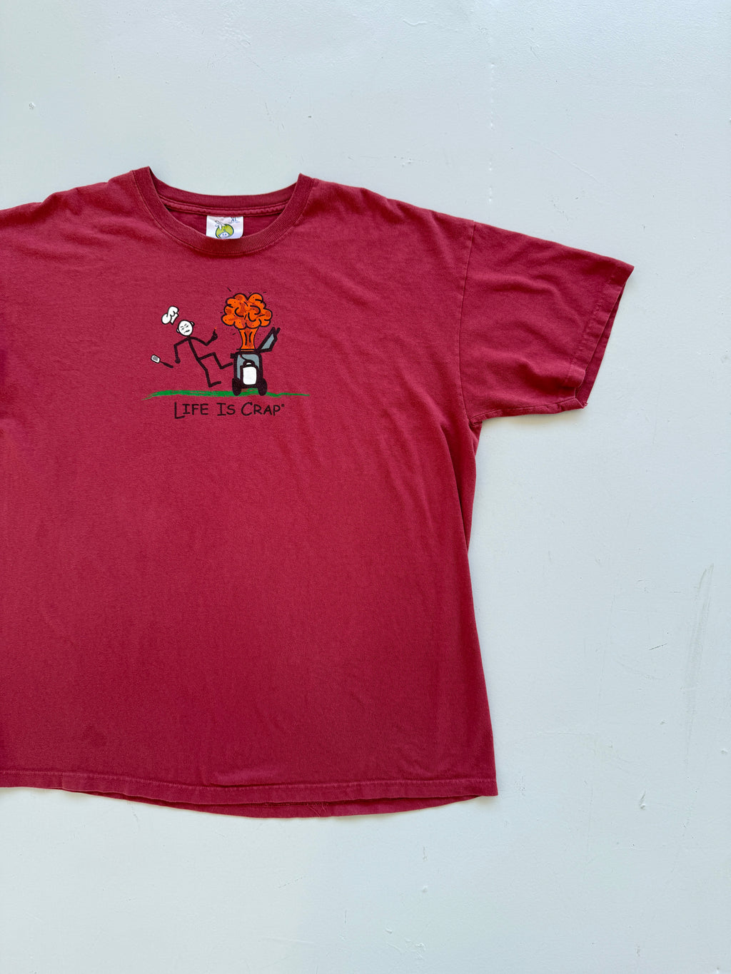 Red Life is Crap 00's Vintage Funny Slogan Graphic T-Shirt - XL