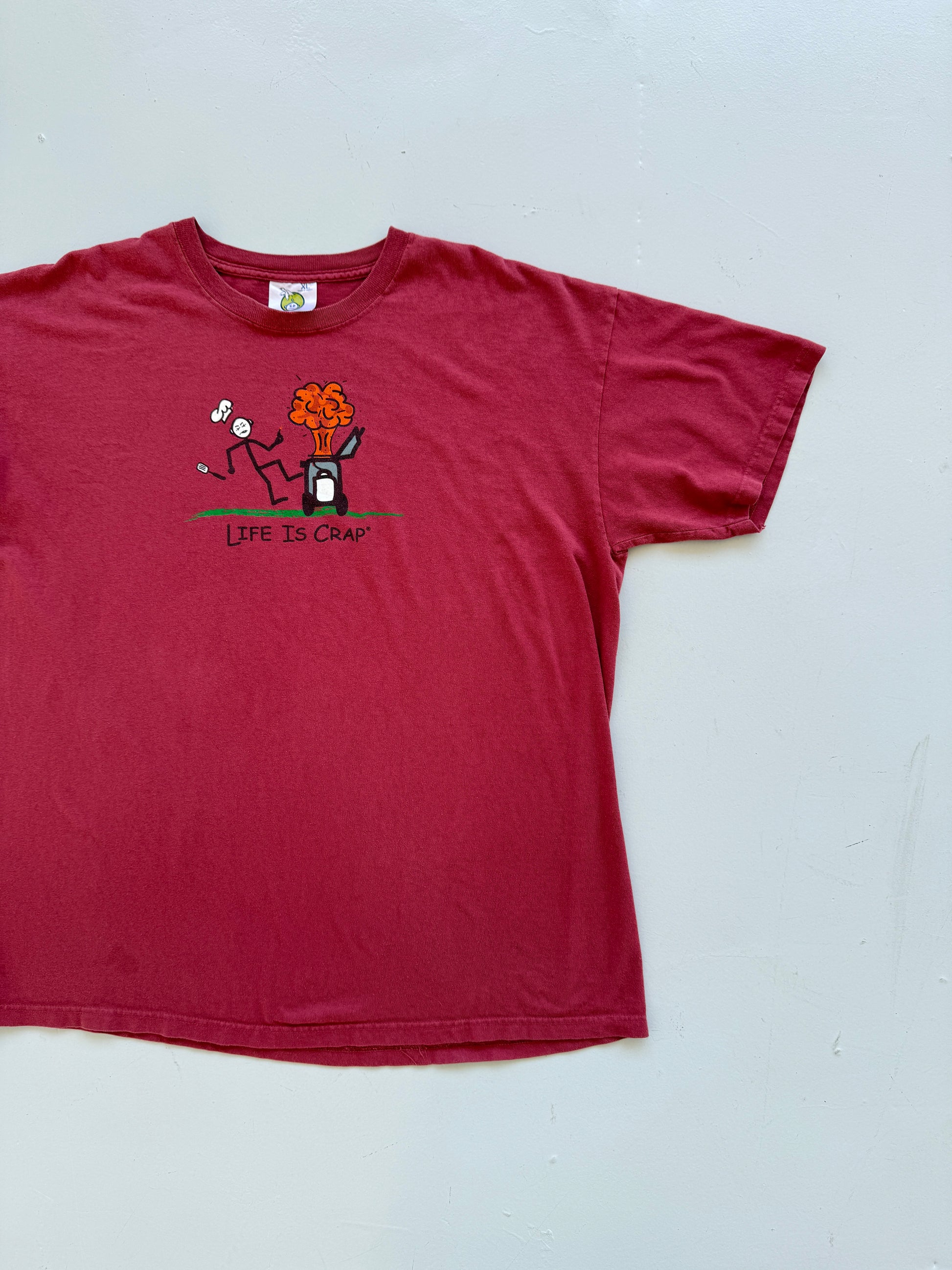 Red Life is Crap 00's Vintage Funny Slogan Graphic T-Shirt - XL