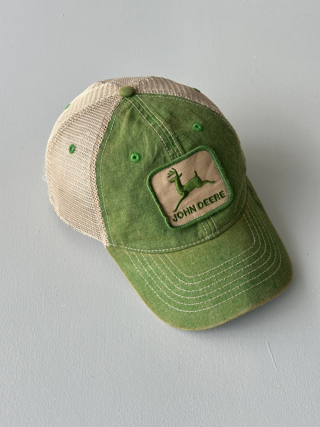 Green / Beige John Deere Vintage Foam and Mesh SnapBack Trucker Cap