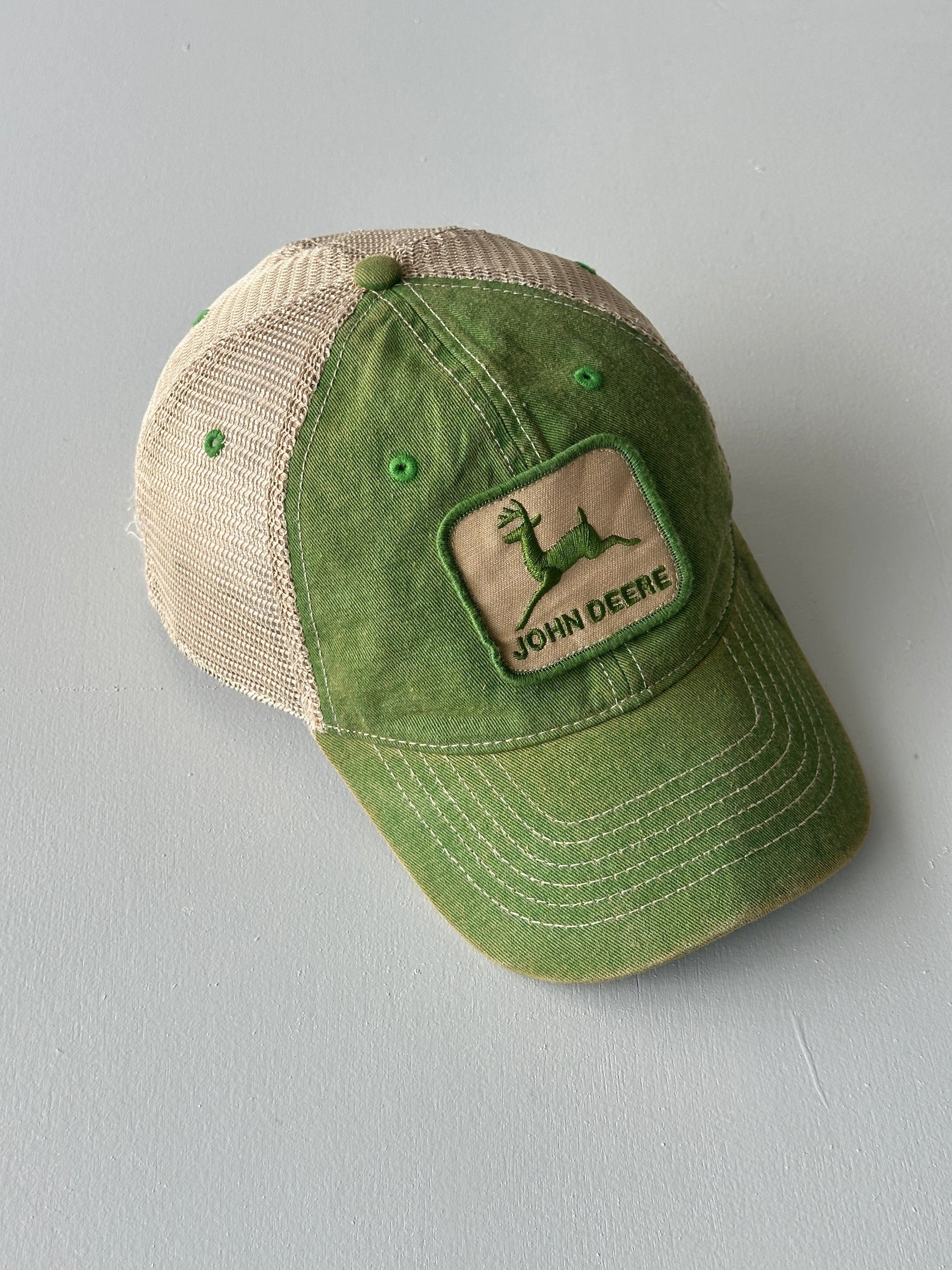Green / Beige John Deere Vintage Foam and Mesh SnapBack Trucker Cap