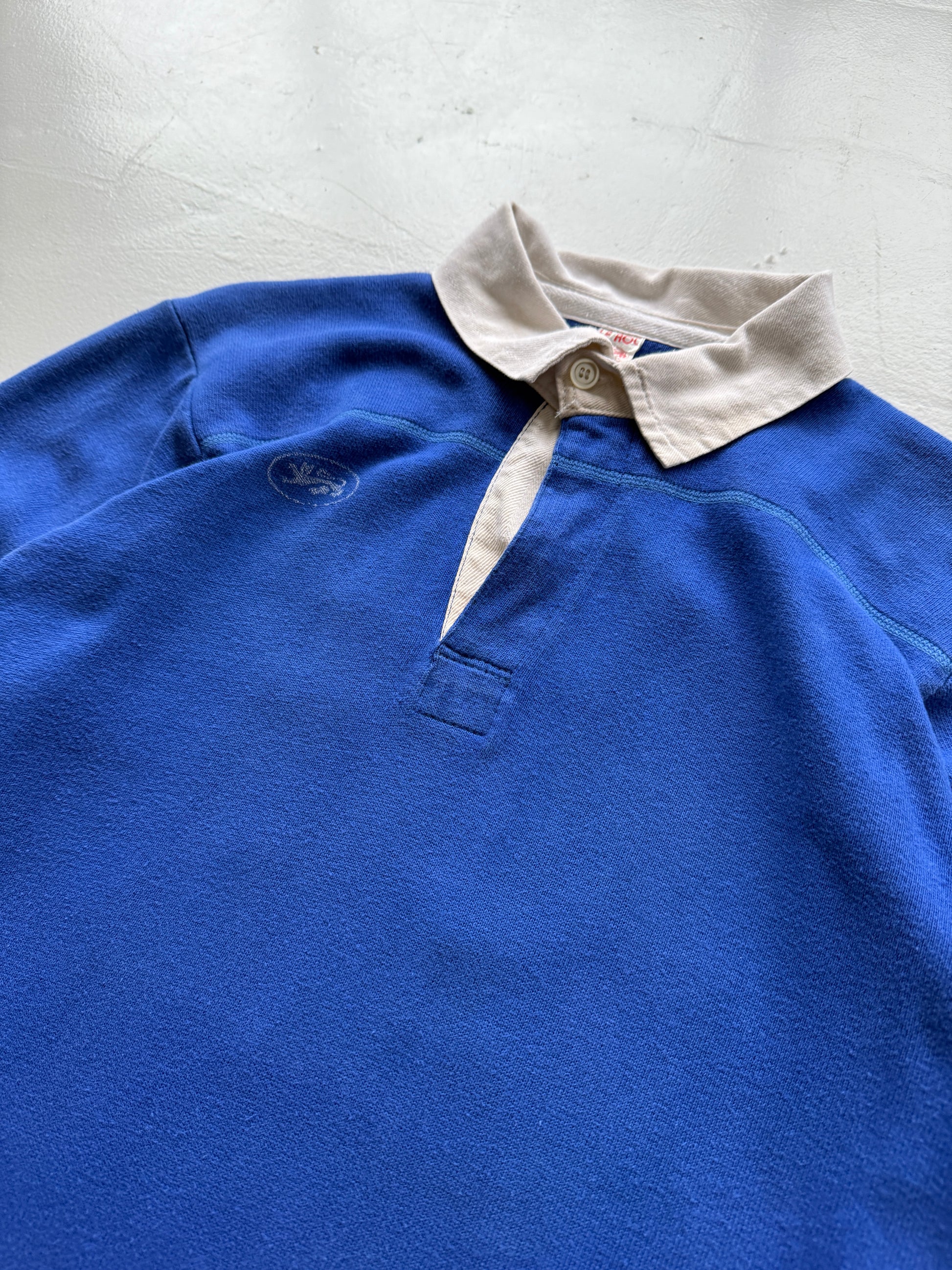 Blue French 80's Vintage Long Sleeve Rugby Jersey Polo - Medium