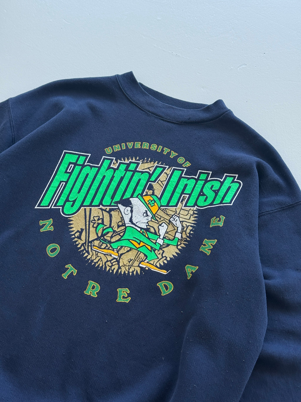 Navy Blue Notre Dame 90's Vintage Collage Football Graphic Sweatshirt - Medium
