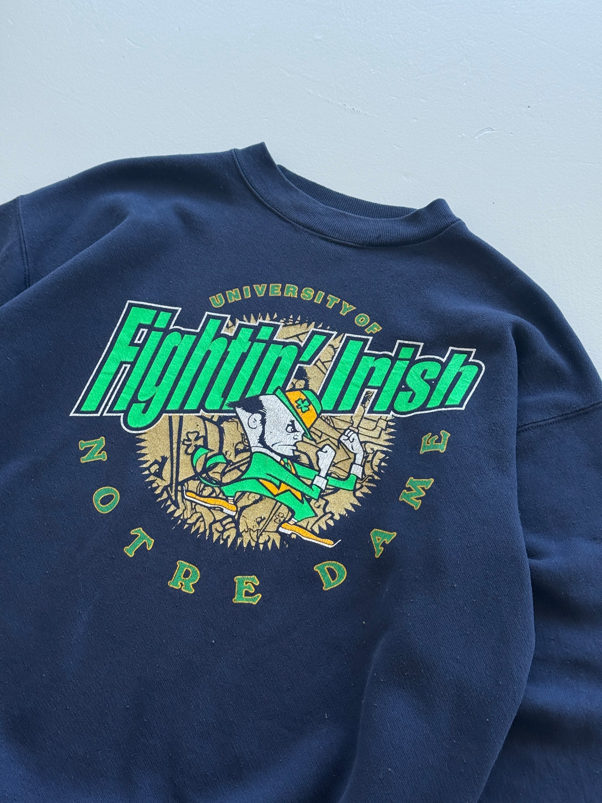 Navy Blue Notre Dame 90's Vintage Collage Football Graphic Sweatshirt - Medium