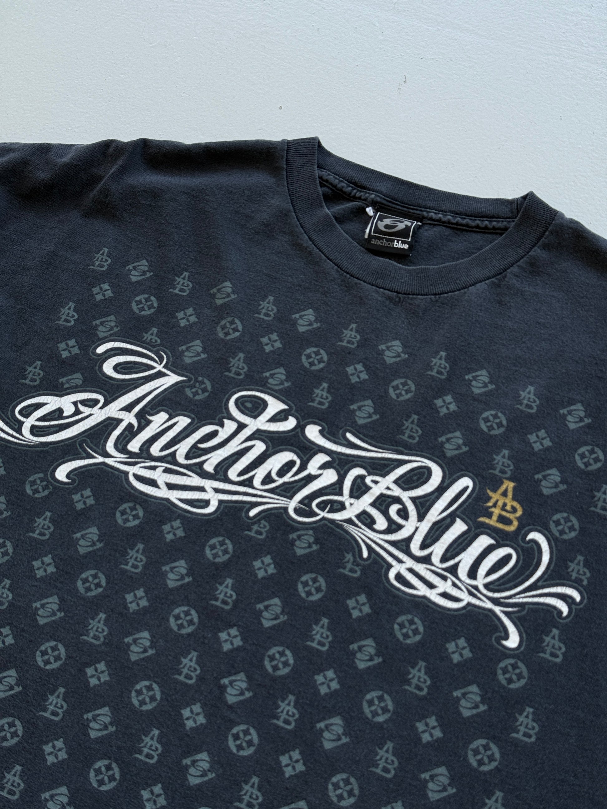 Black Anchor Blue 00's Vintage Y2K Graphic T-Shirt - XL