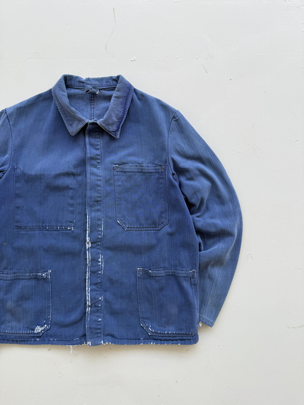 Thrashed Blue French Vintage Workwear Chore Jacket CH364 - Small