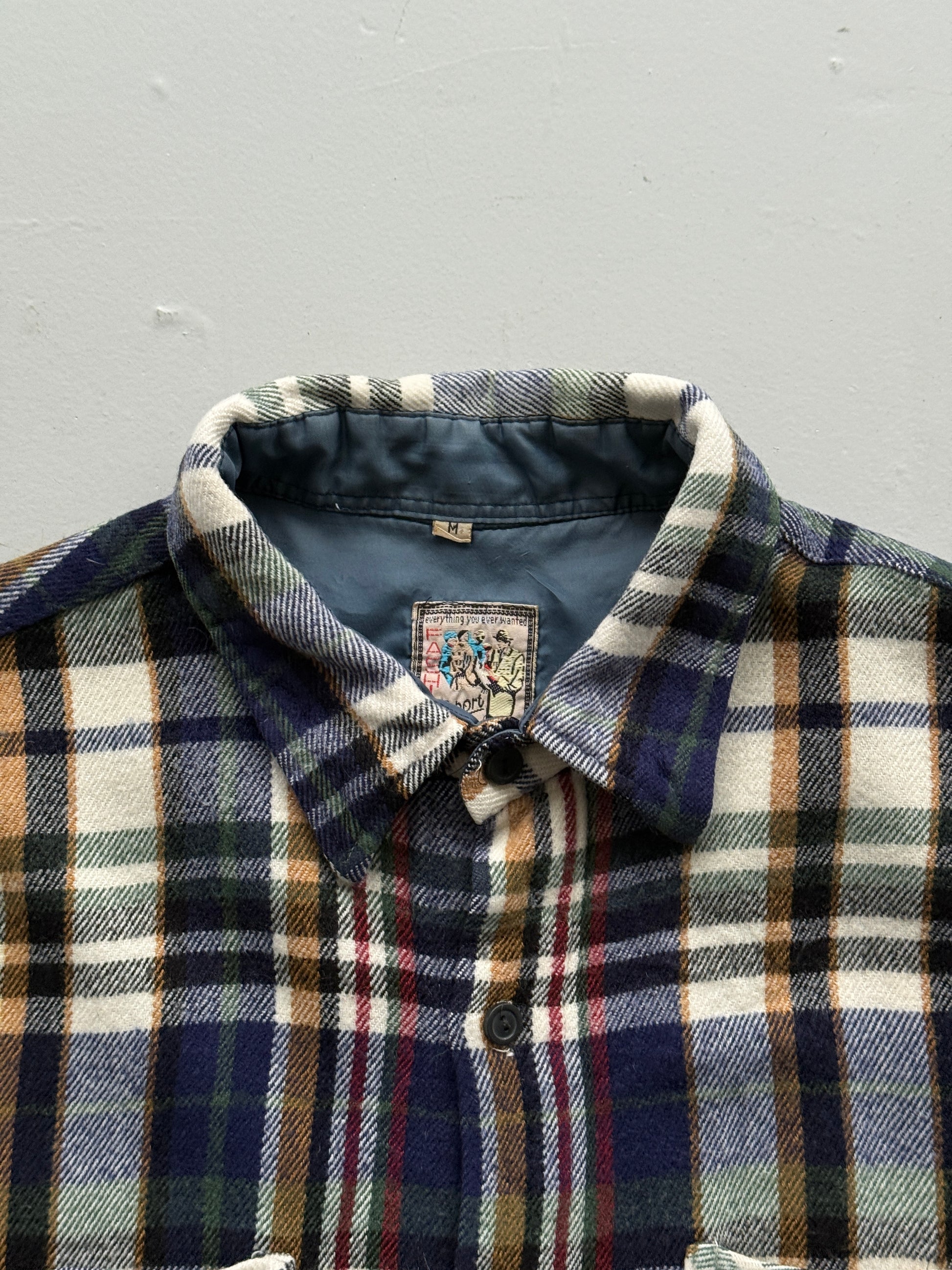 Blue Chequered 90's Vintage Western Long Sleeve Button Down Shirt - Large
