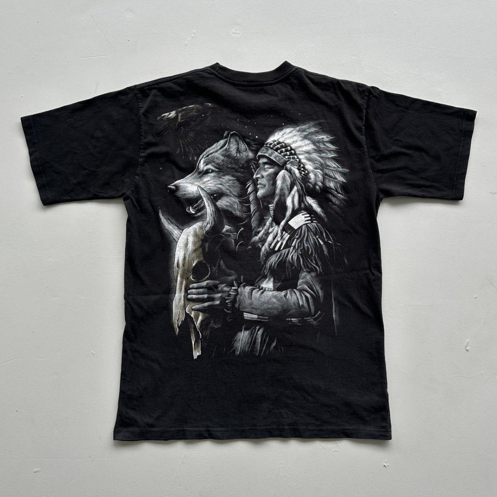 Black Native American / Wolfskin 90s Vintage T-shirt - Large