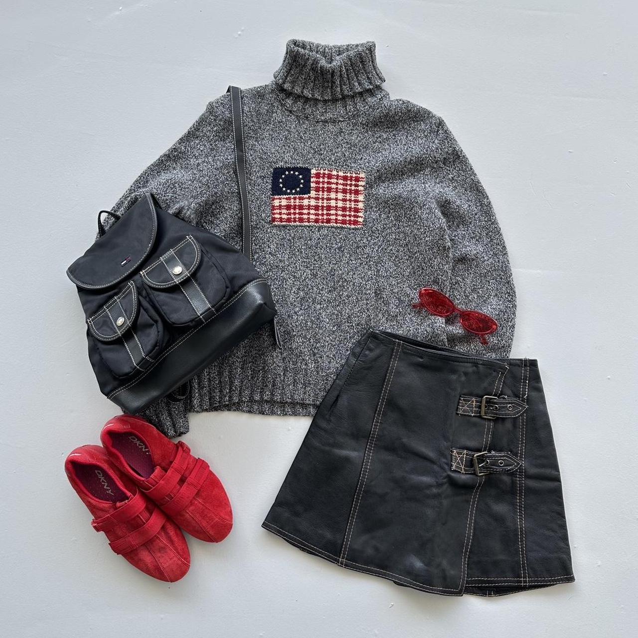 Grey Polo Ralph Lauren Vintage Flag Patch Turtleneck Knitted Sweatshirt - Womens Medium Size 10