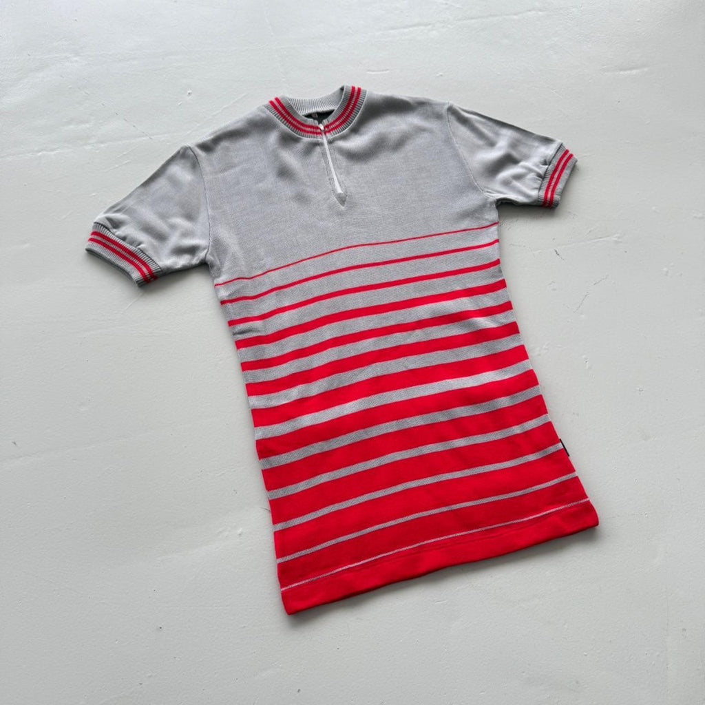 Grey Striped Flower 80's Deadstock Knit Cycling Jersey - XS