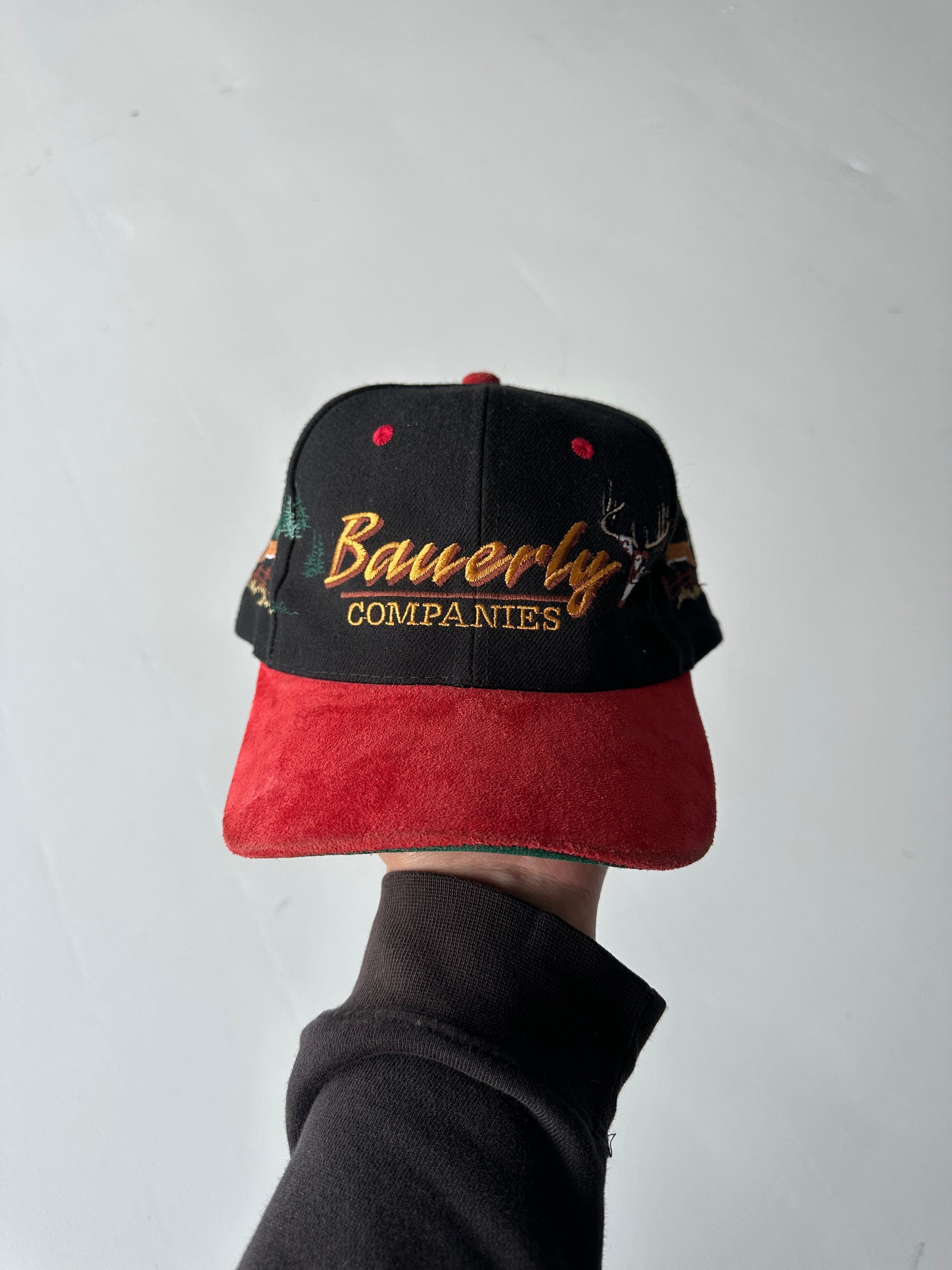 Black / Red Bauerly Companies Wildlife Deer Vintage SnapBack Trucker Cap