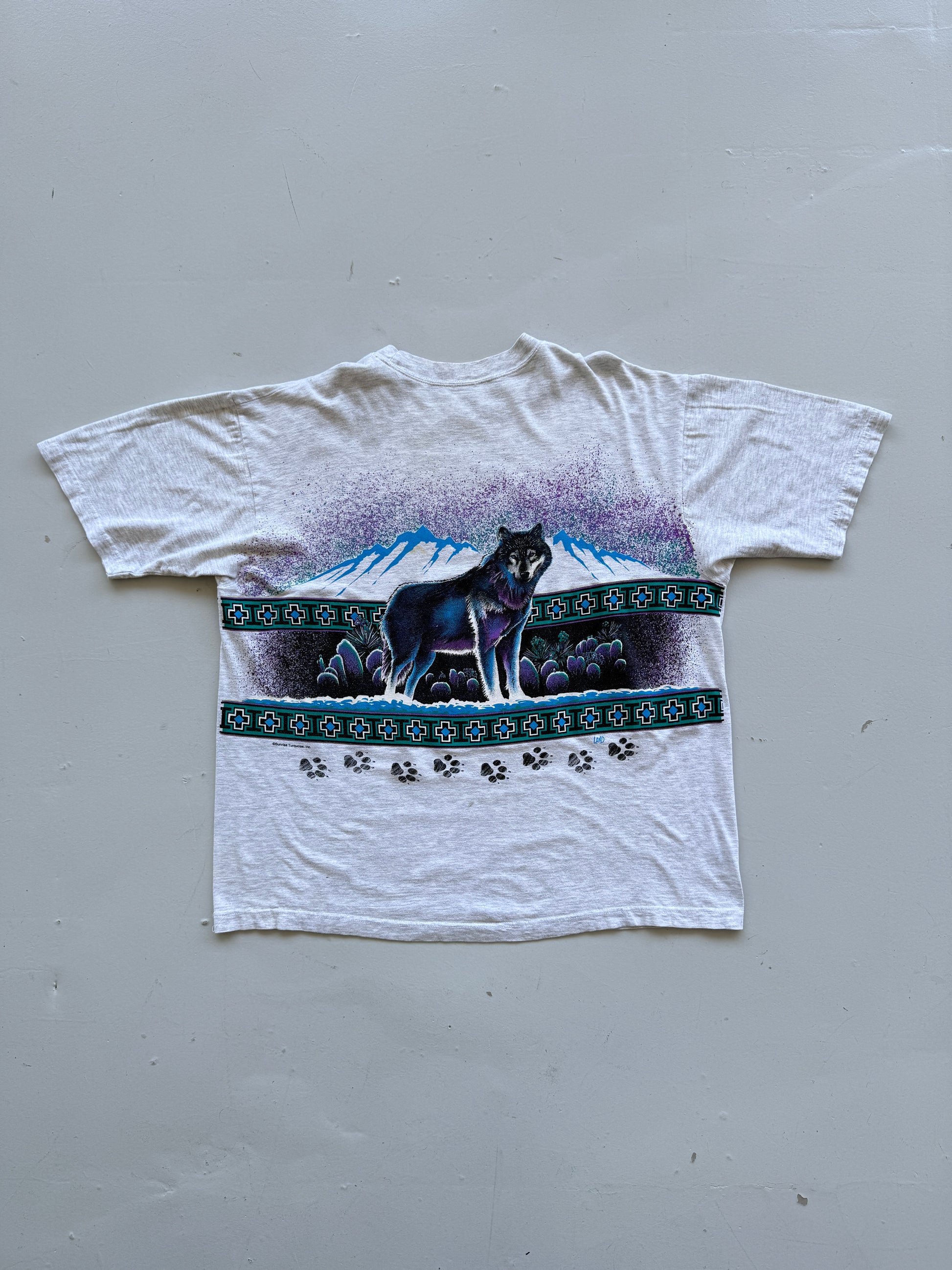 Grey Wolf AOP 90's Vintage Graphic Single Stitch T-Shirt - XL
