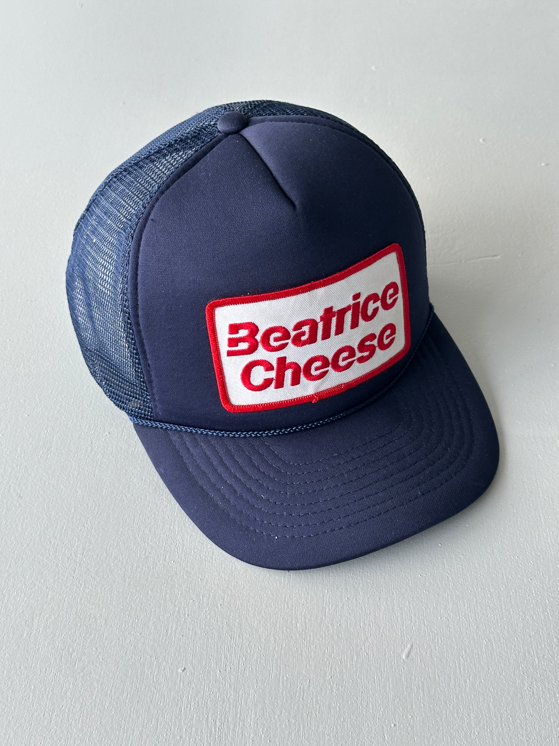 Navy Beatrice Cheese 80's Vintage Foam and Mesh SnapBack Trucker Cap