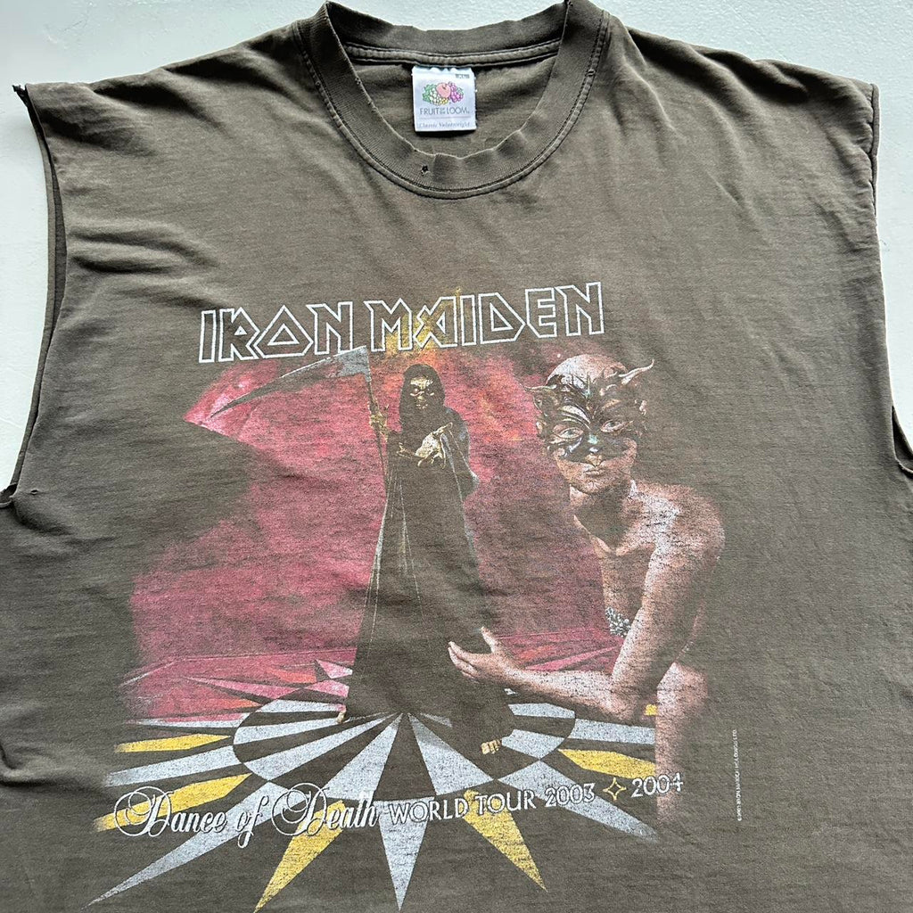 Faded Grey Iron Maiden 2004 Vintage Graphic Hand-cut Band Tshirt Vest - Large