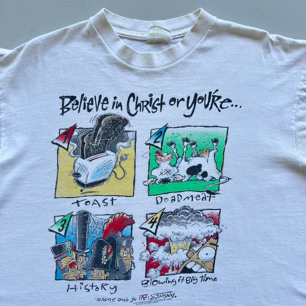White 90s Religious Christ Vintage T-shirt - XL