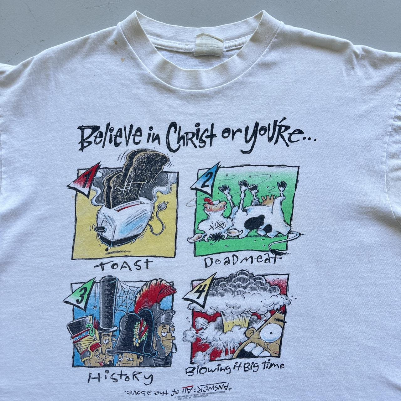 White 90s Religious Christ Vintage T-shirt - XL