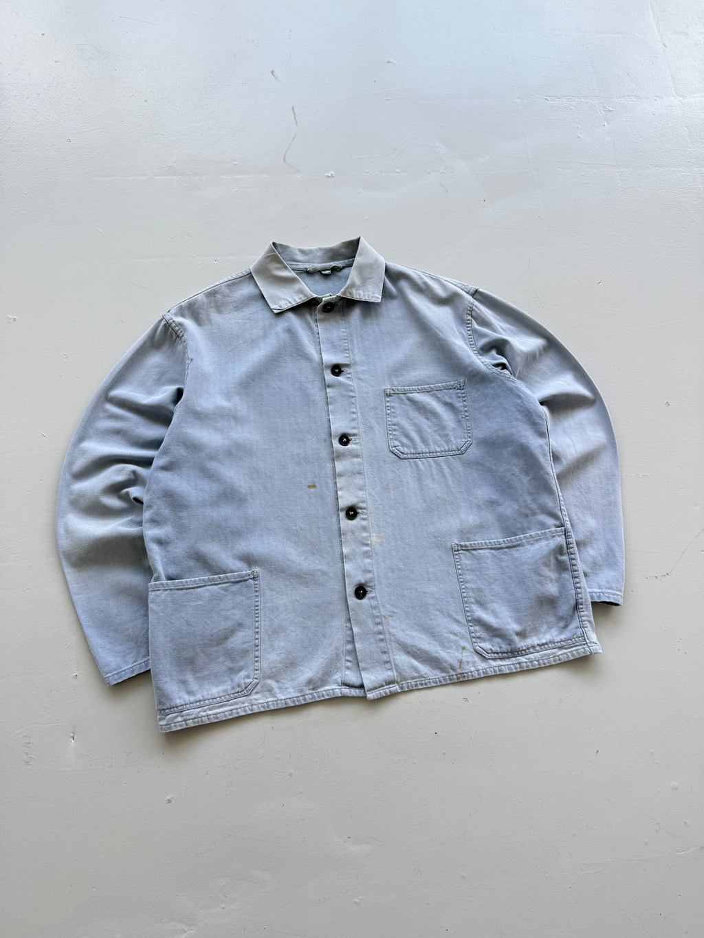 Faded Blue French Herringbone Vintage Workwear Chore Jacket CH367 - Medium