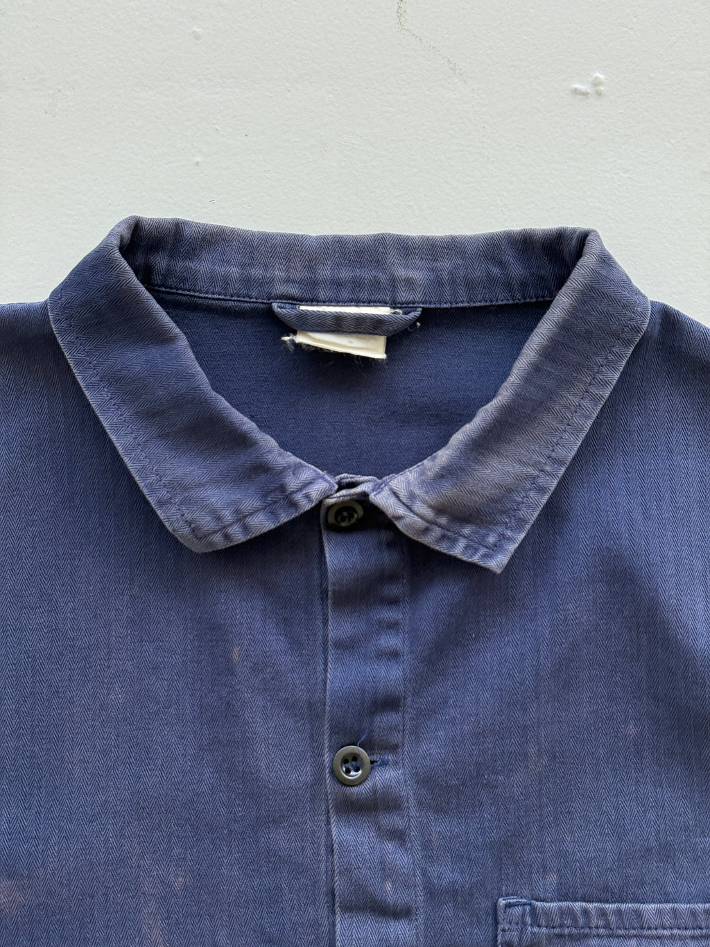 Thrashed Blue Herringbone French Vintage Workwear Chore Jacket CH363 - Large